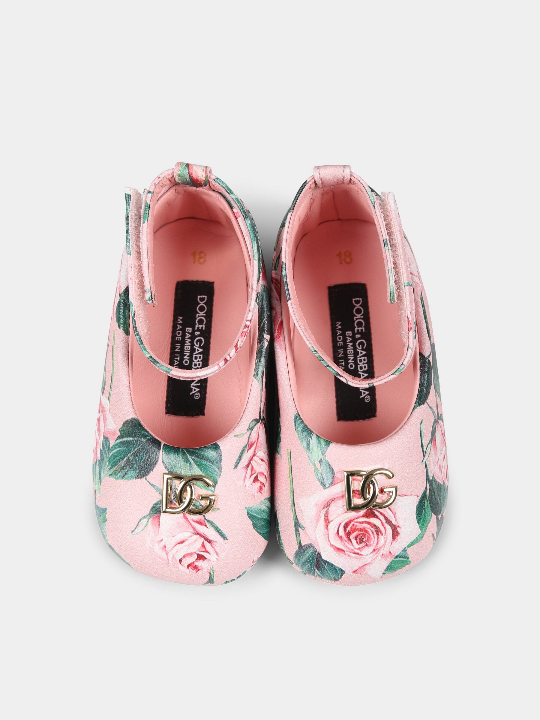 Ballerine rosa per neonata con rosa e logo DG,Dolce & Gabbana Kids,DK0065 AD471 HF5IZ