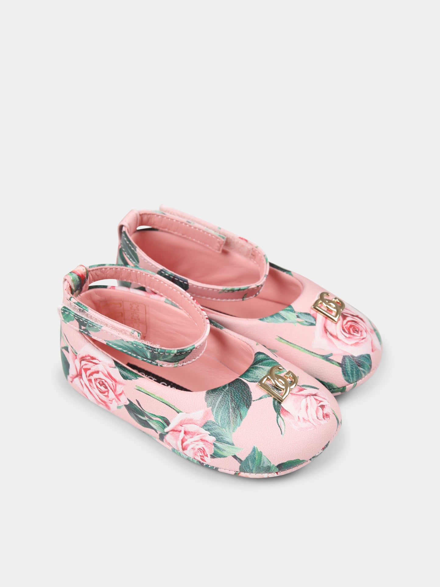 Ballerine rosa per neonata con rosa e logo DG,Dolce & Gabbana Kids,DK0065 AD471 HF5IZ