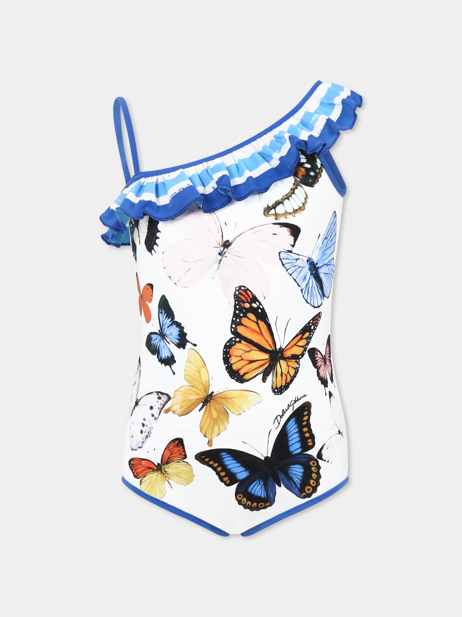 Costume intero bianco per bambina con farfalle,Dolce & Gabbana Kids,L5J838 ON03W HB5KB