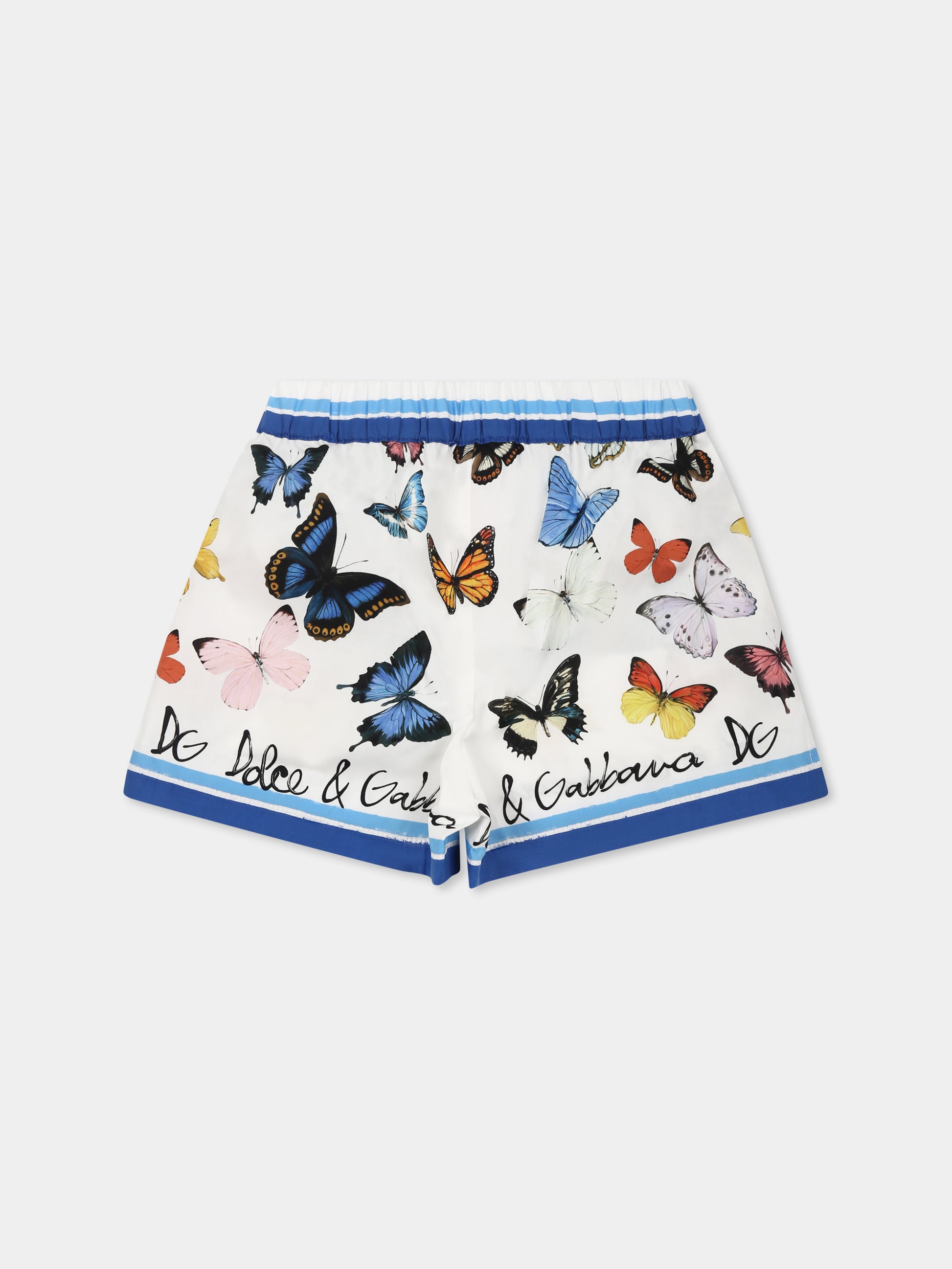 Shorts bianchi per neonata con farfalle all over,Dolce & Gabbana Kids,L23Q34 FI5KS HB5KB
