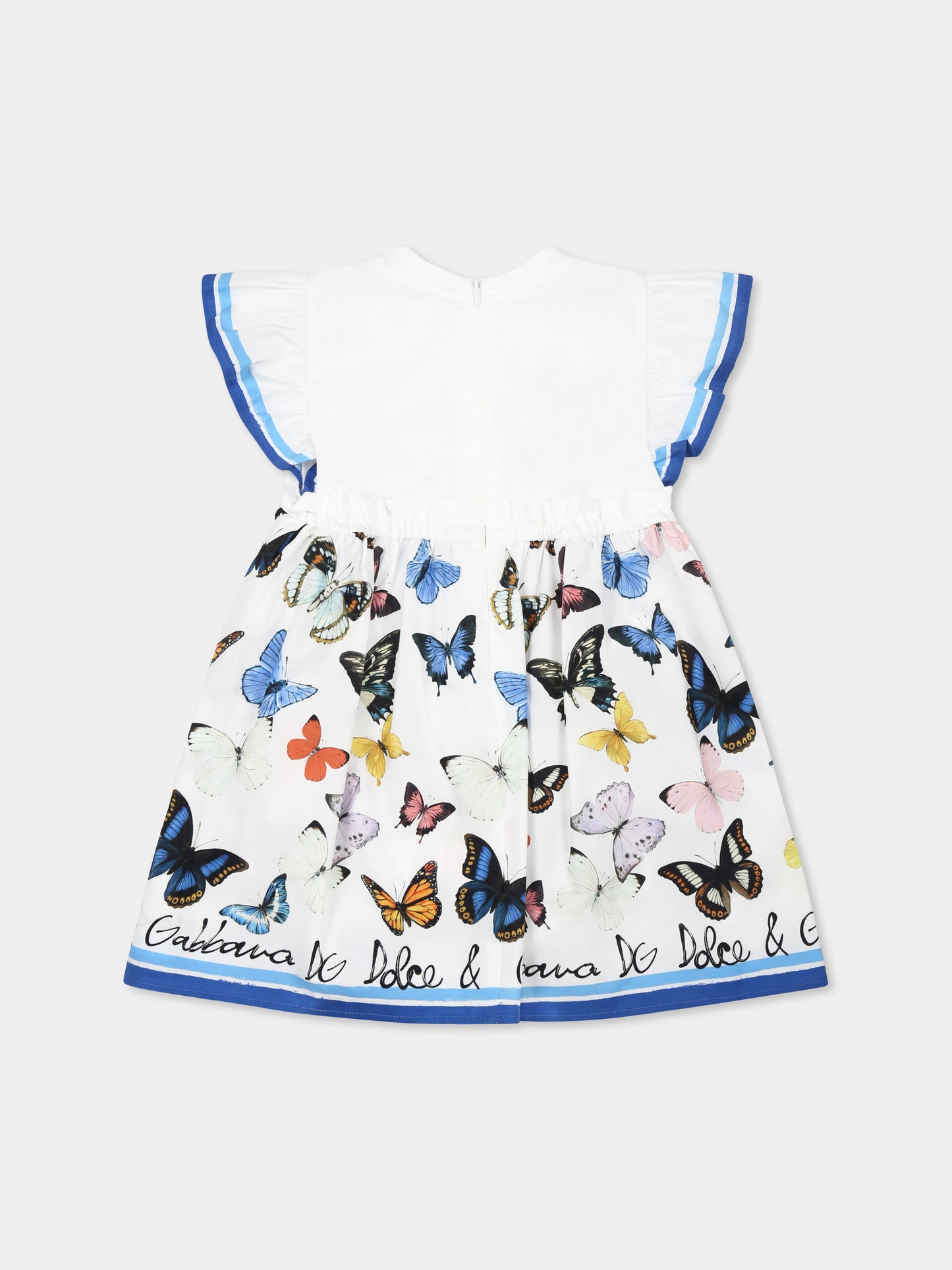 Vestito bianco per neonata con logo e farfalle,Dolce & Gabbana Kids,L2JD9P G7O0M S9000