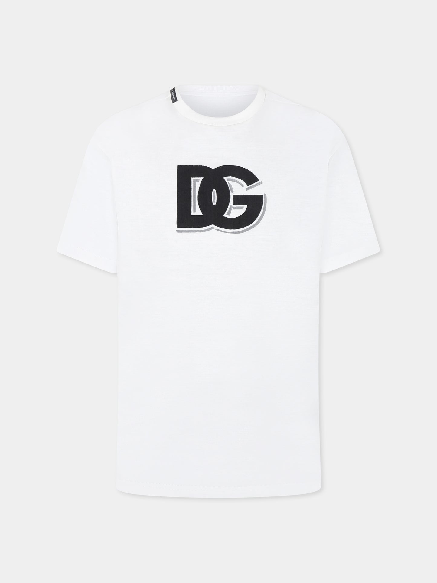 T-shirt bianca per bambini con logo DG,Dolce & Gabbana Kids,L4JTHV G7O0P W0111
