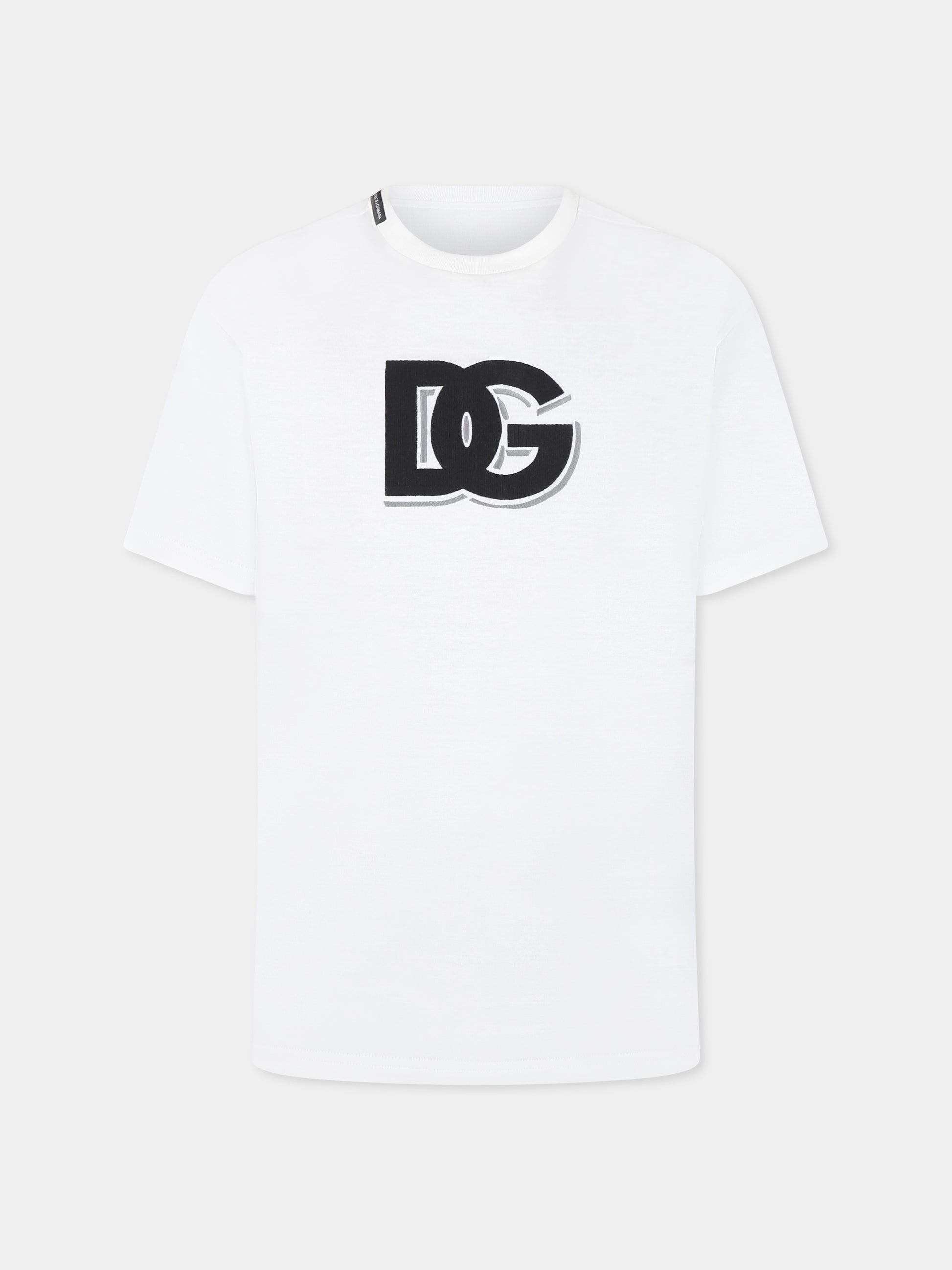 T-shirt bianca per bambini con logo DG,Dolce & Gabbana Kids,L4JTHV G7O0P W0111