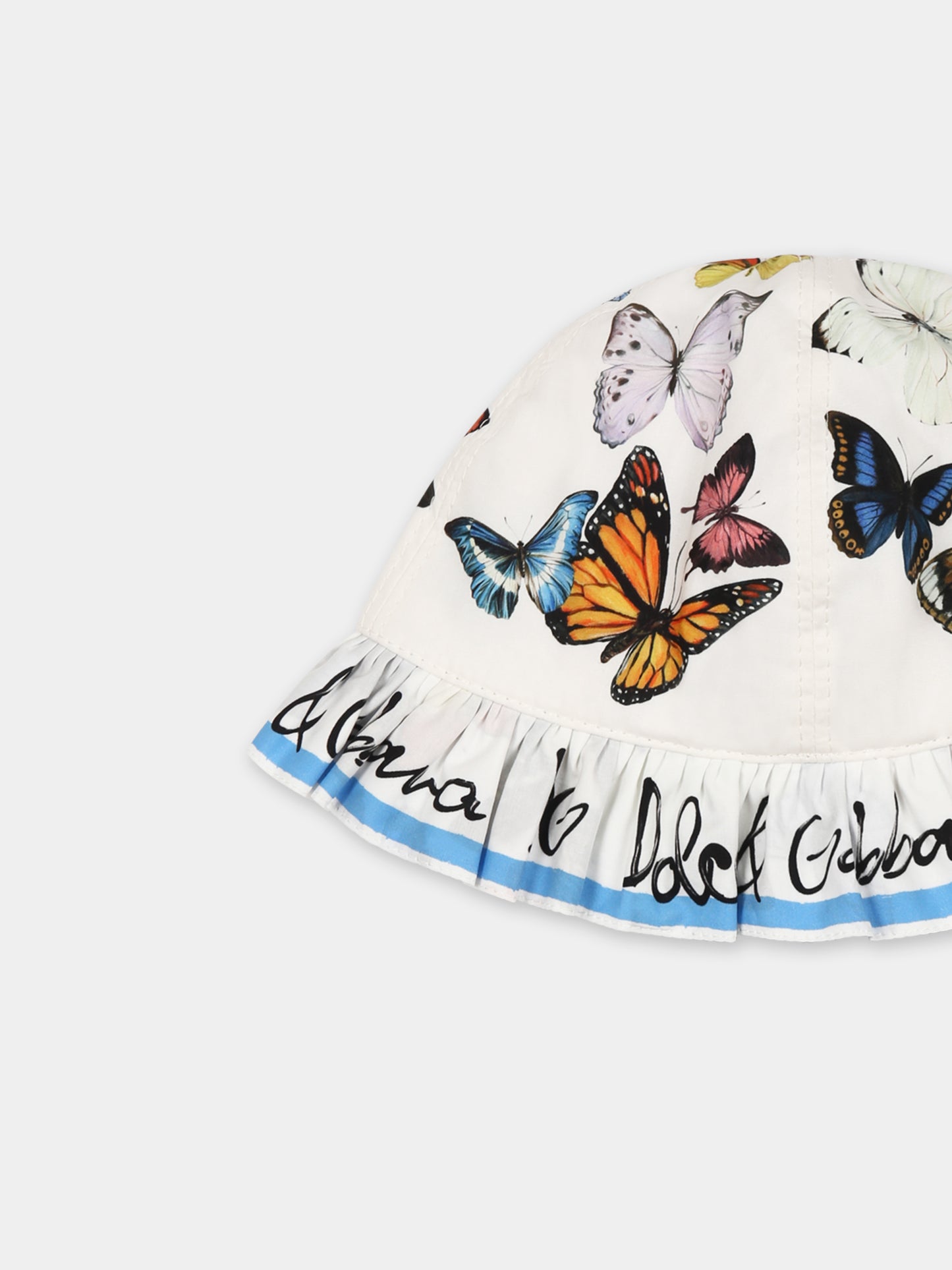 Cloche bianca per neonata con farfalle,Dolce & Gabbana Kids,LN5H49 FI5KS HB5KB
