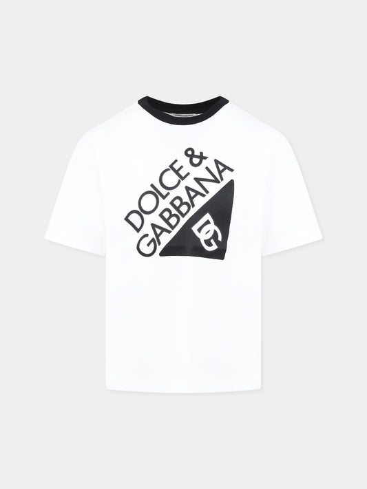 T-shirt blanc pour garçon avec logo
