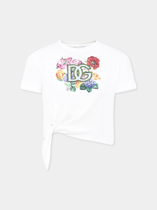 T-shirt blanc pour fille avec imprimé fleuri