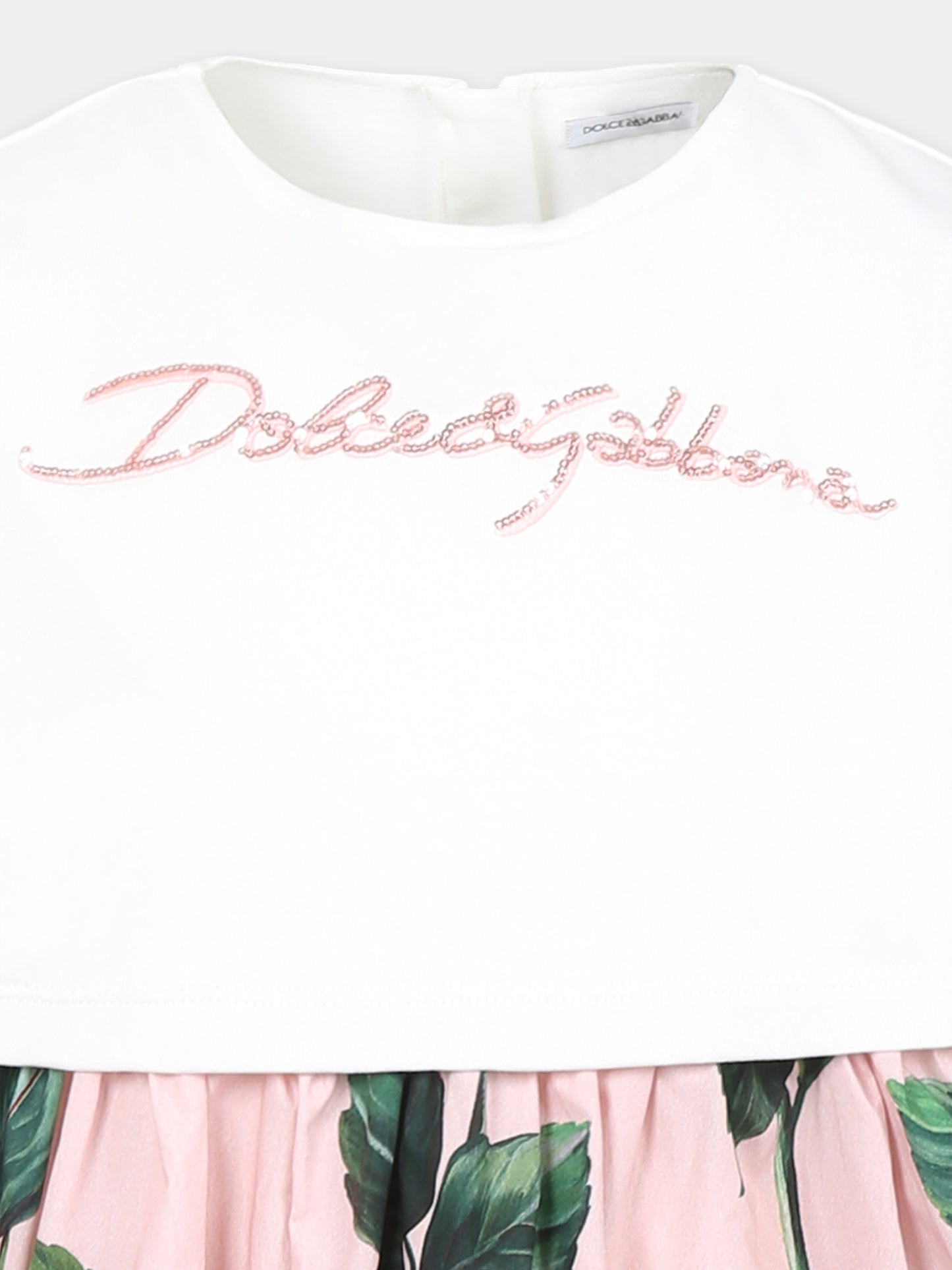 Vestito rosa per bambina con rose e logo,Dolce & Gabbana Kids,L5JD9R G7O0S S9000