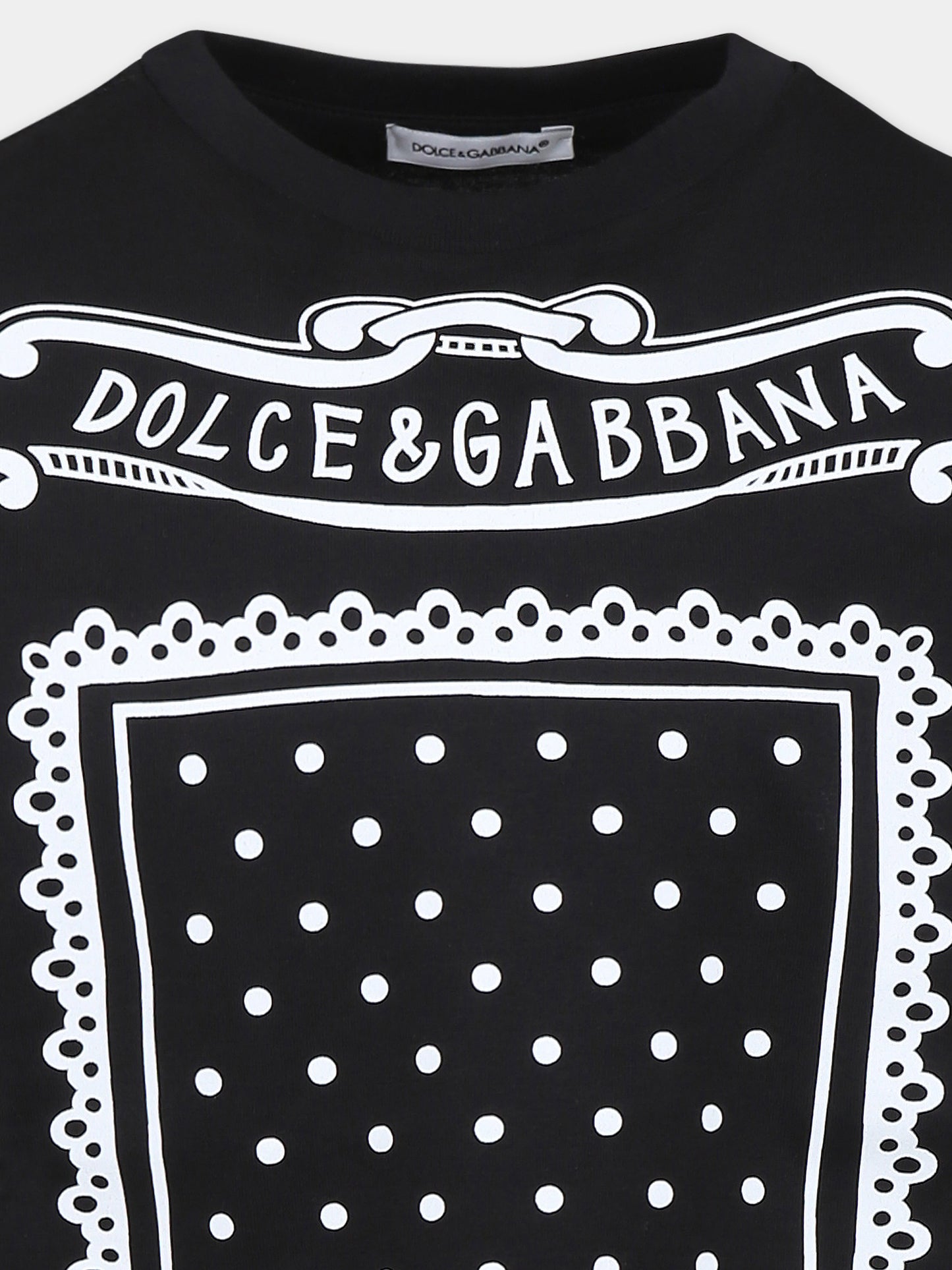 T-shirt nera per bambino con stampa bandana,Dolce & Gabbana Kids,L4JTHV G7OK4 N0000