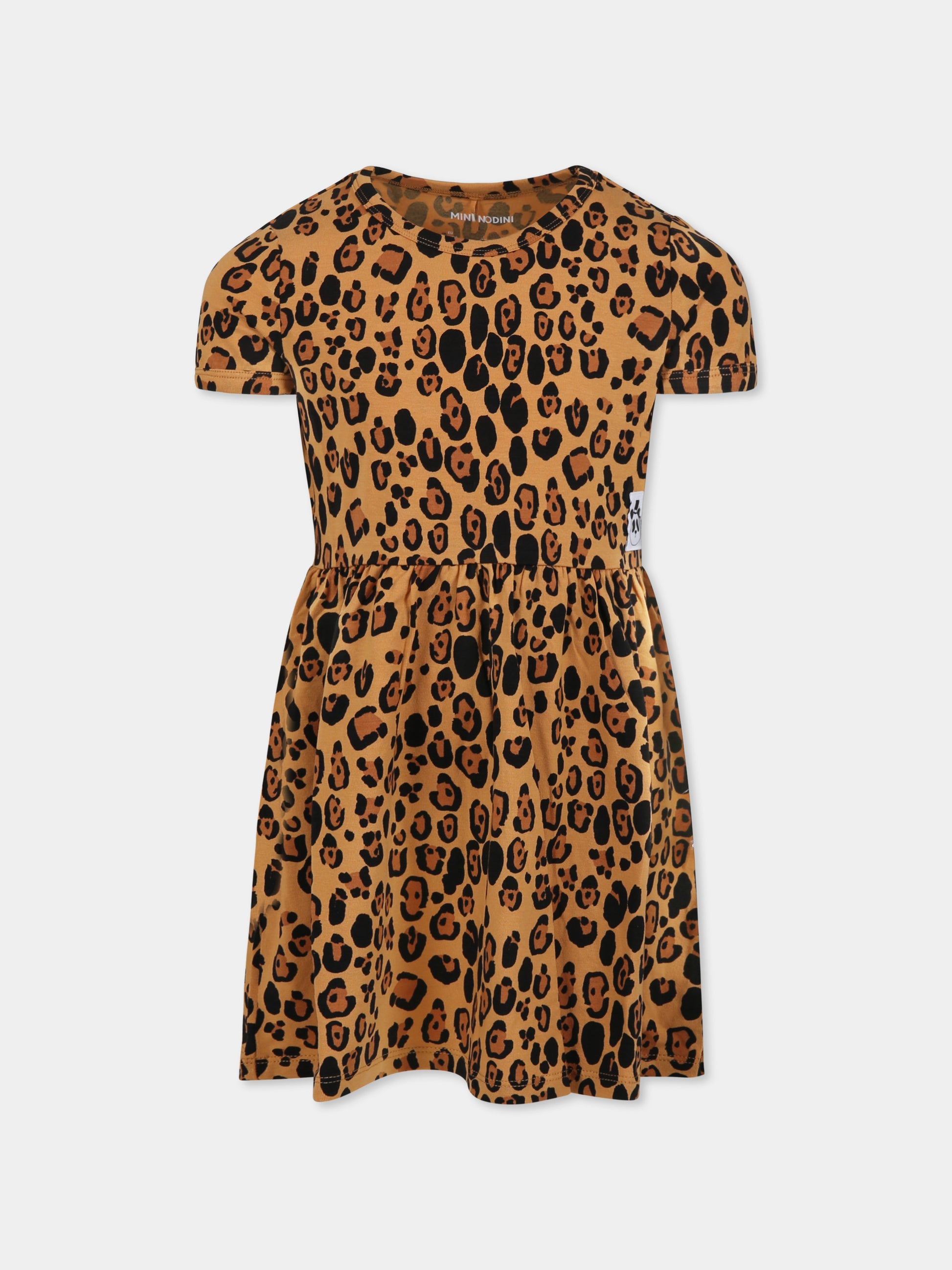 Vestito beige per bambian con stampa maculata,Mini Rodini,1000008213