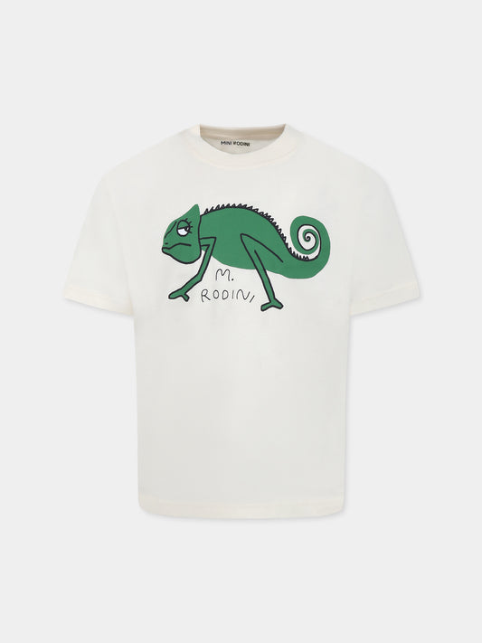 T-shirt ivoire pour garçon avec caméléon