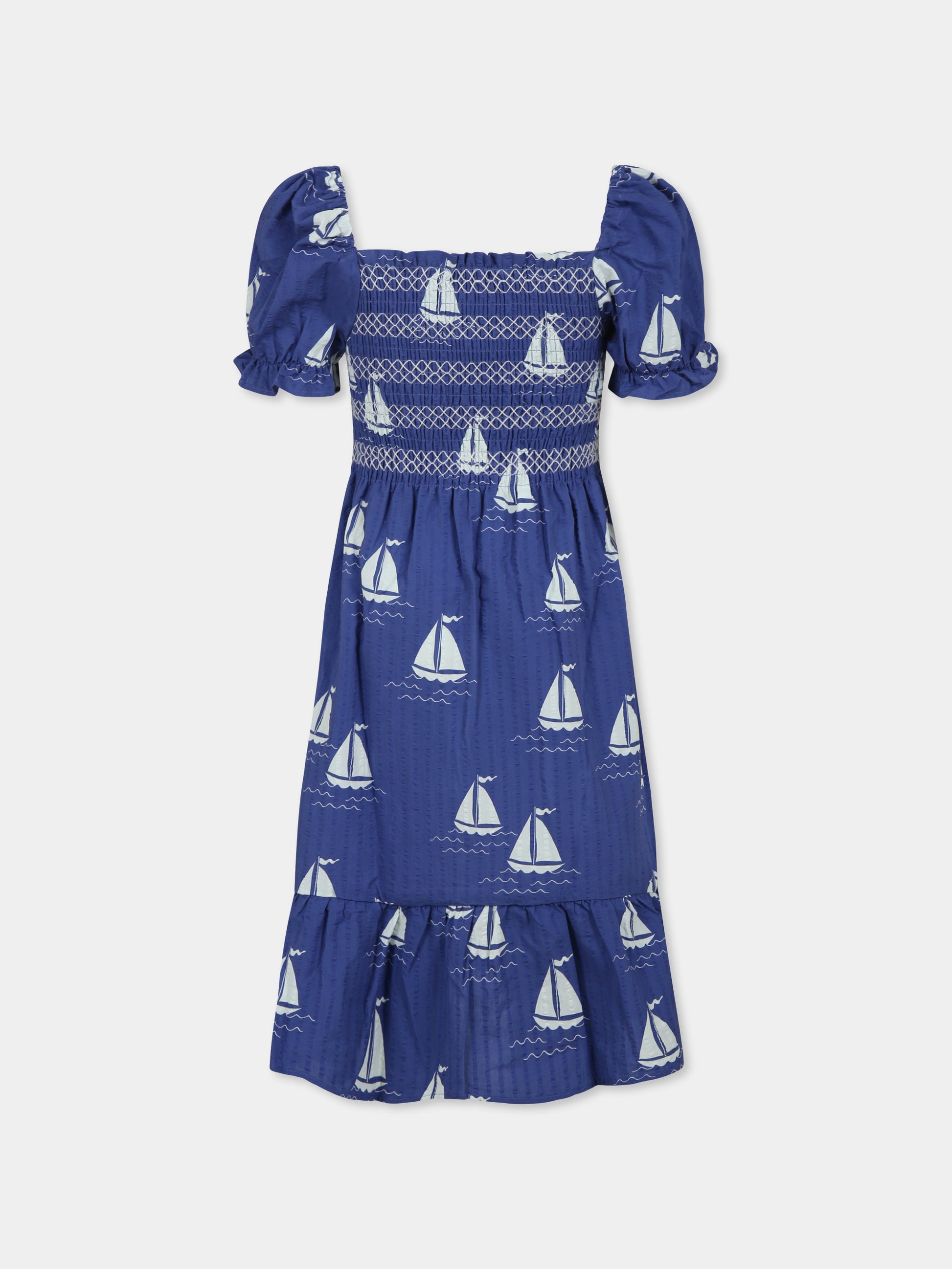 Vestito blu per bambina con barche a vela all over,Mini Rodini,2525011660