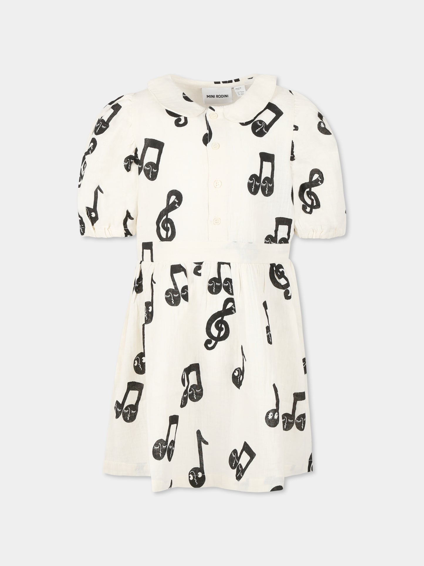 Vestito avorio per bambina con note musicali all-over,Mini Rodini,2525012610