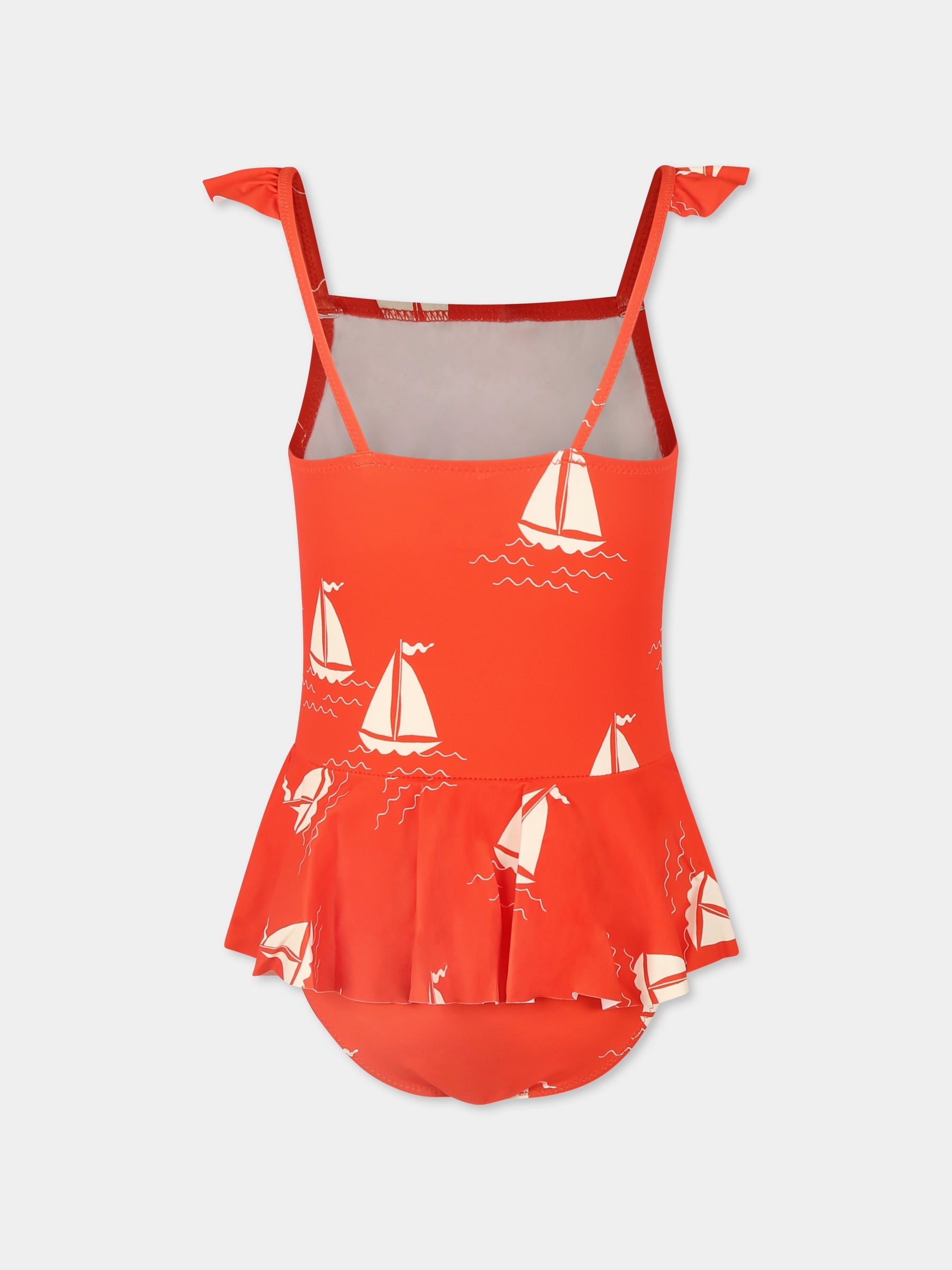 Costume intero rosso per bambina con barche a vela,Mini Rodini,2528010042