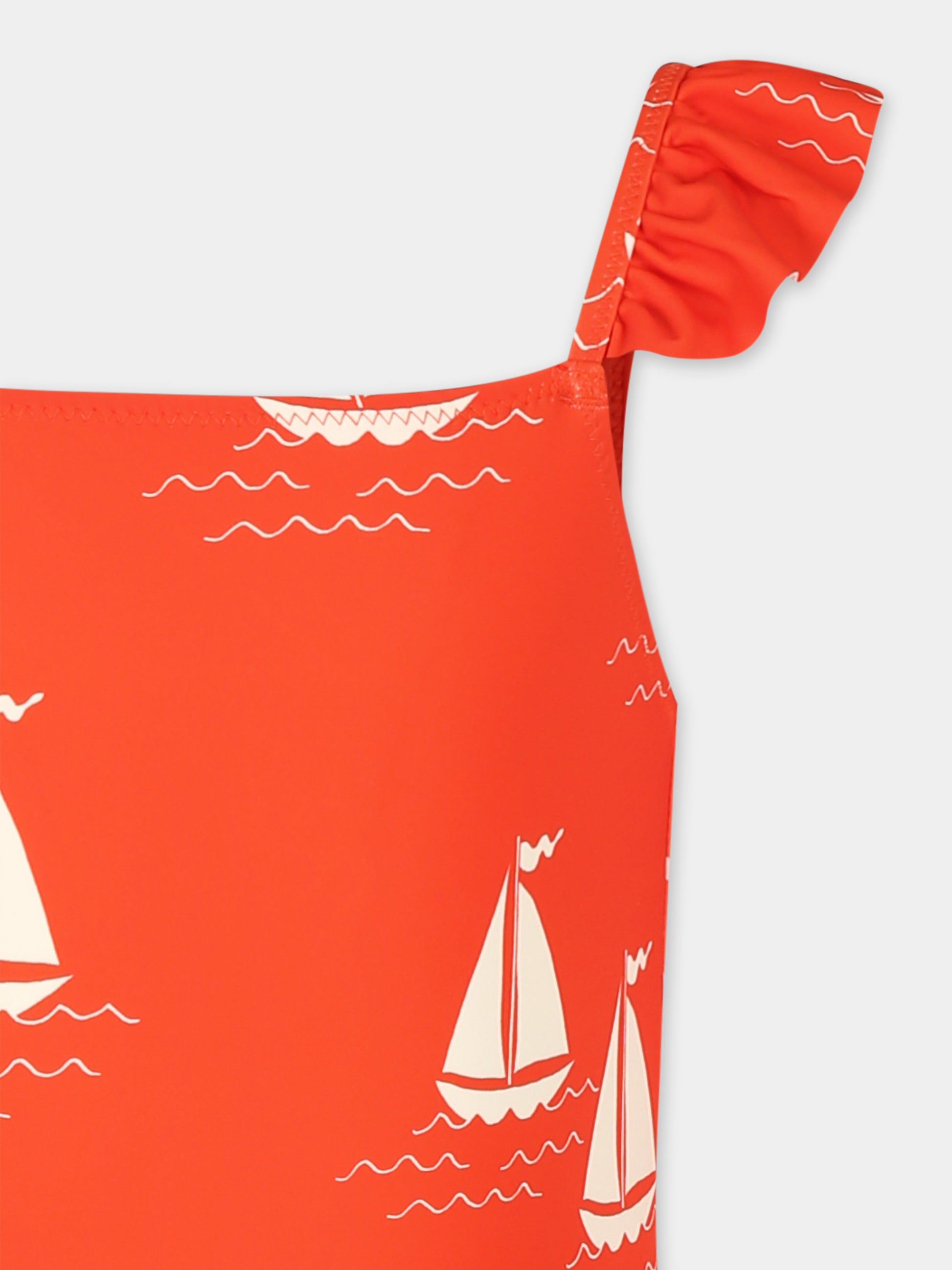 Costume intero rosso per bambina con barche a vela,Mini Rodini,2528010042