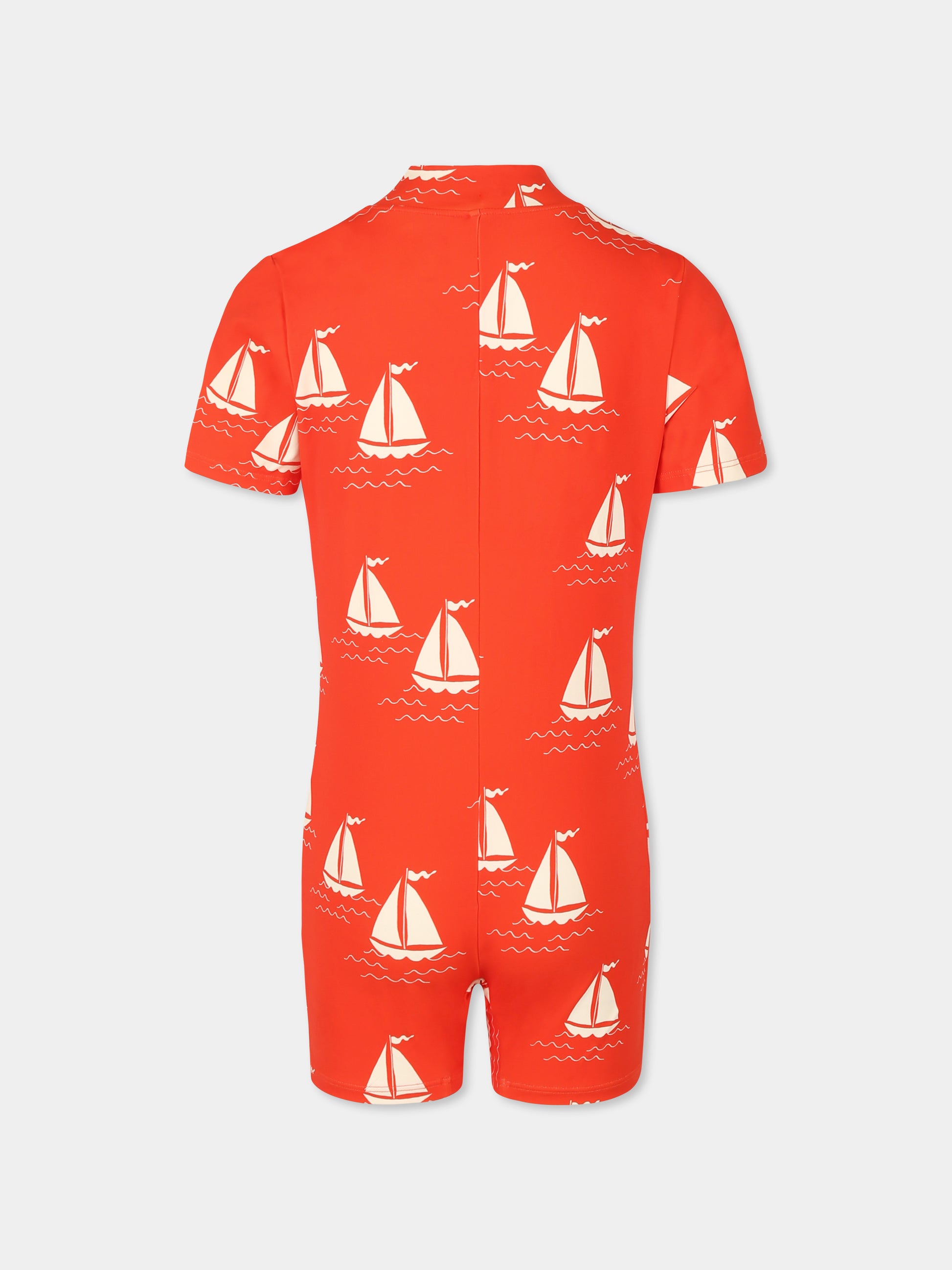 Costume Anti UV rosso per bambini con barca a vela all over,Mini Rodini,2528011042