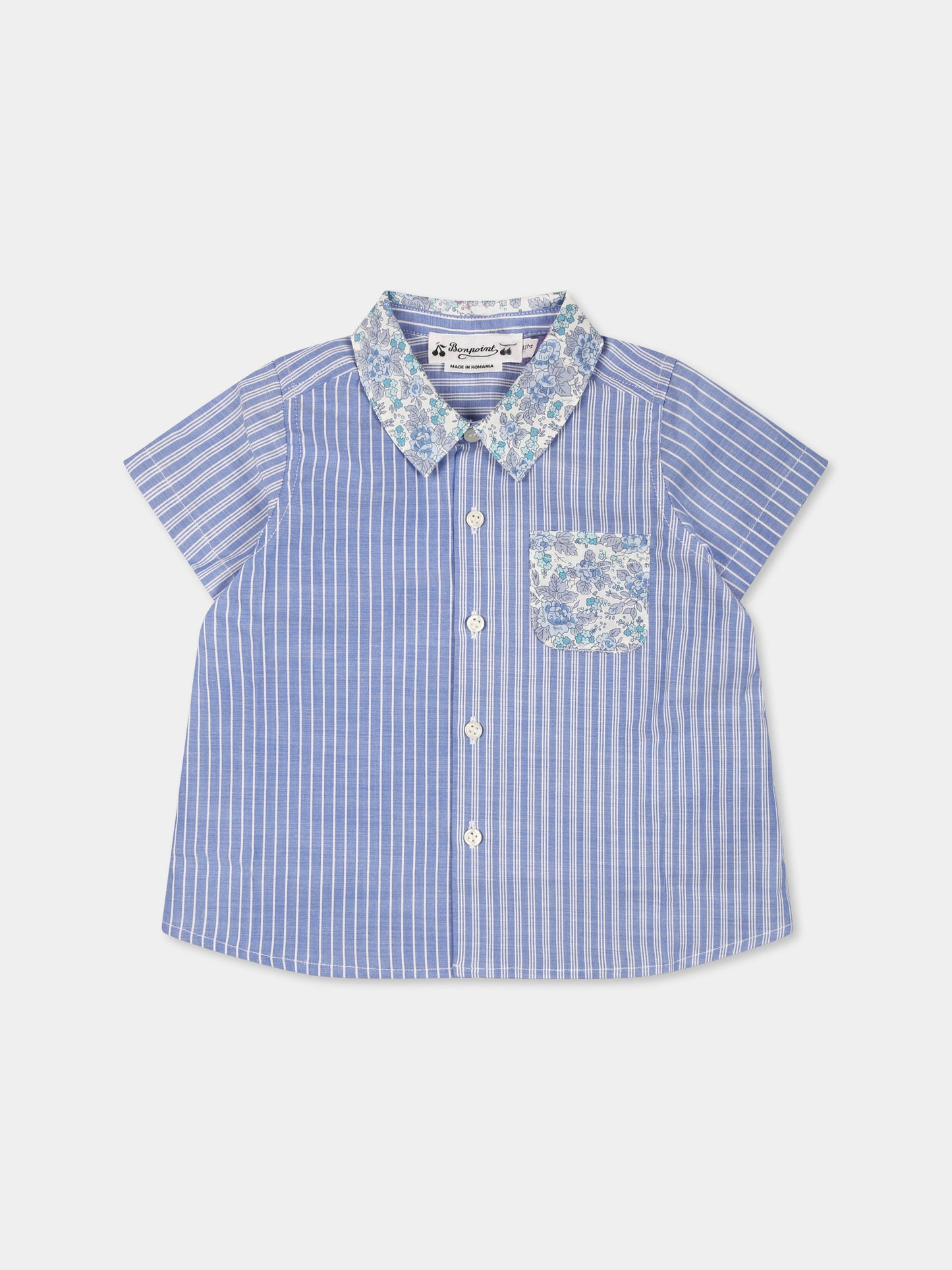 Camicia celeste per neonata con stampa floreale,Bonpoint,S05YSHW00010 215