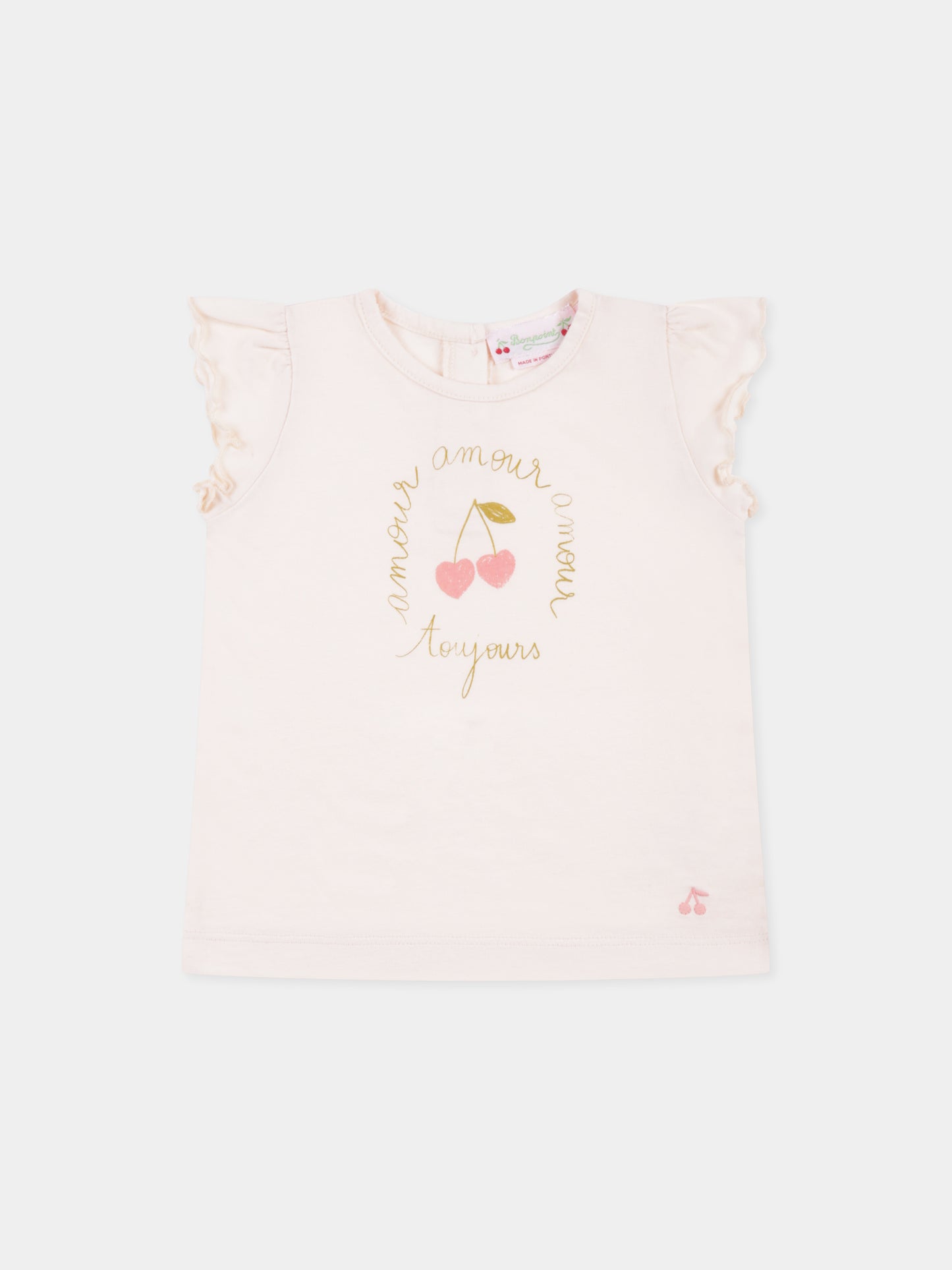 T-shirt rose pour bébé fille avec cerises
