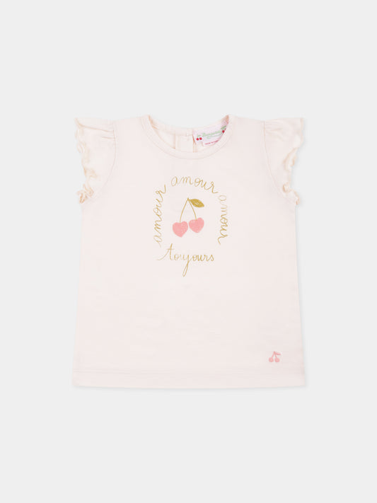 T-shirt rose pour bébé fille avec cerises