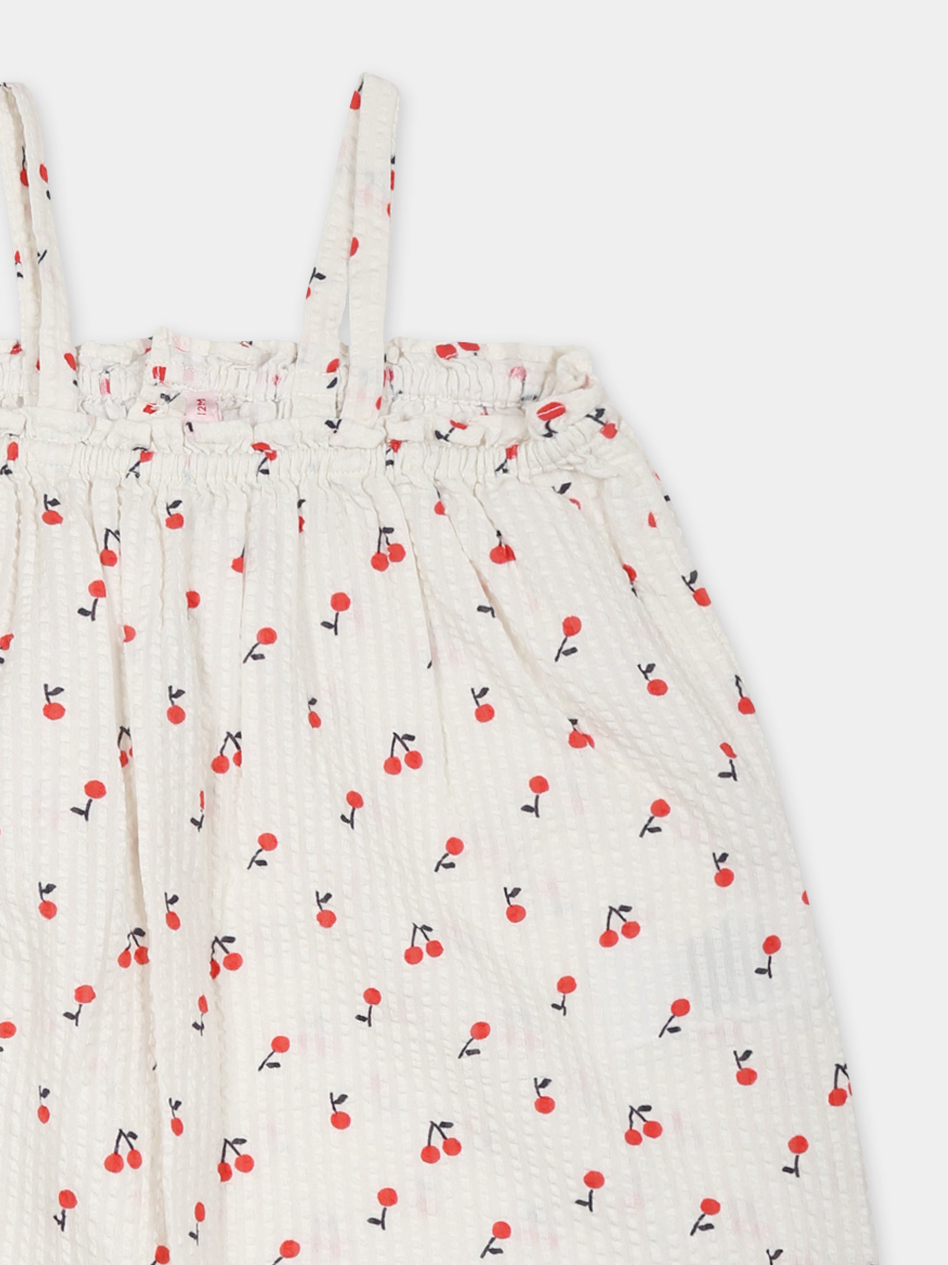 Jumpsuit avorio per neonata con ciliegie all over,Bonpoint,S05XOVW00003 651C