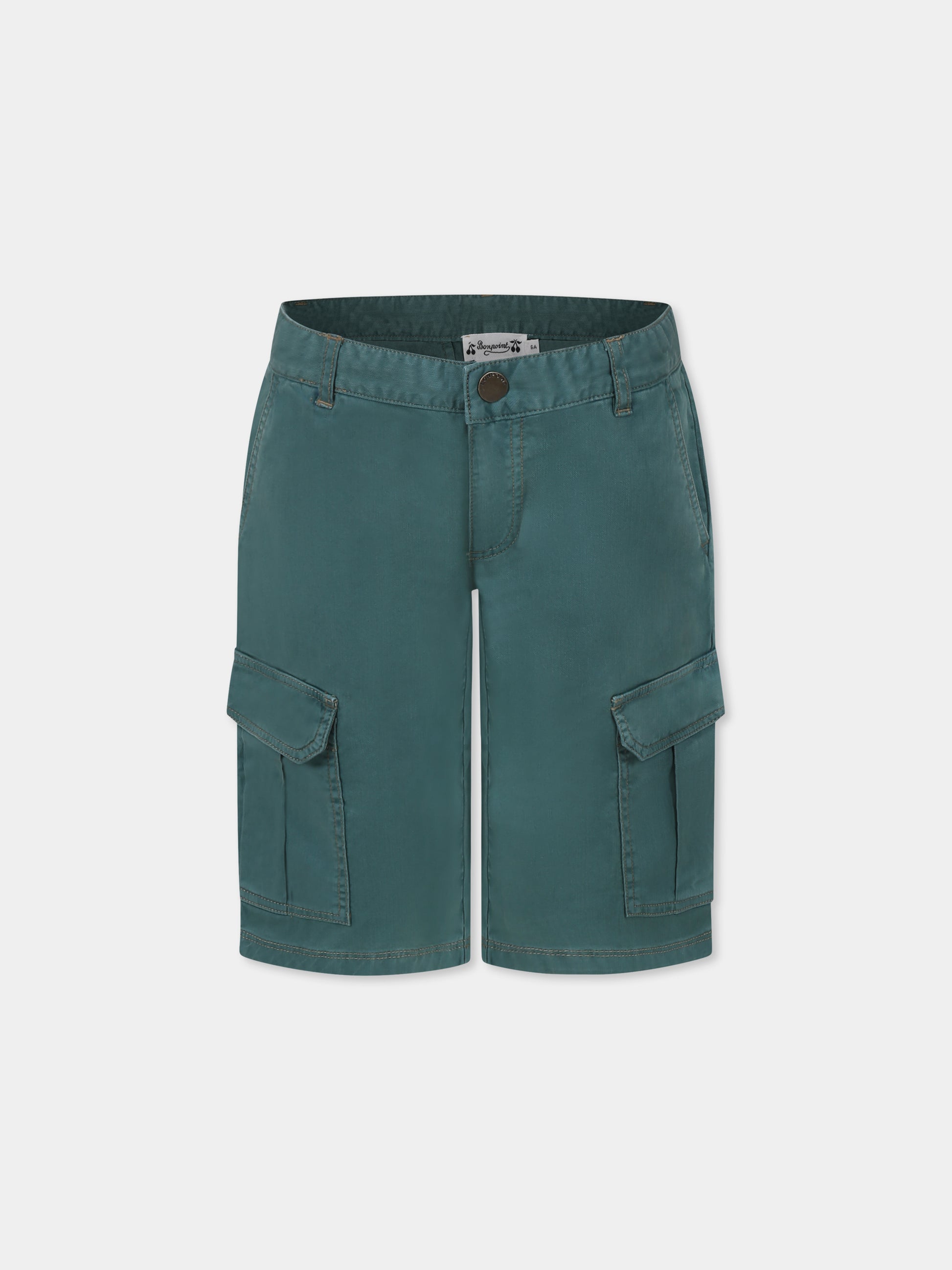 Shorts verdi per bambino con logo,Bonpoint,S05BBEW00008 048C