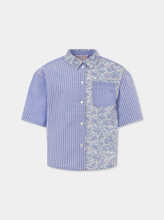 Chemise bleu clair pour fille avec imprimé floral