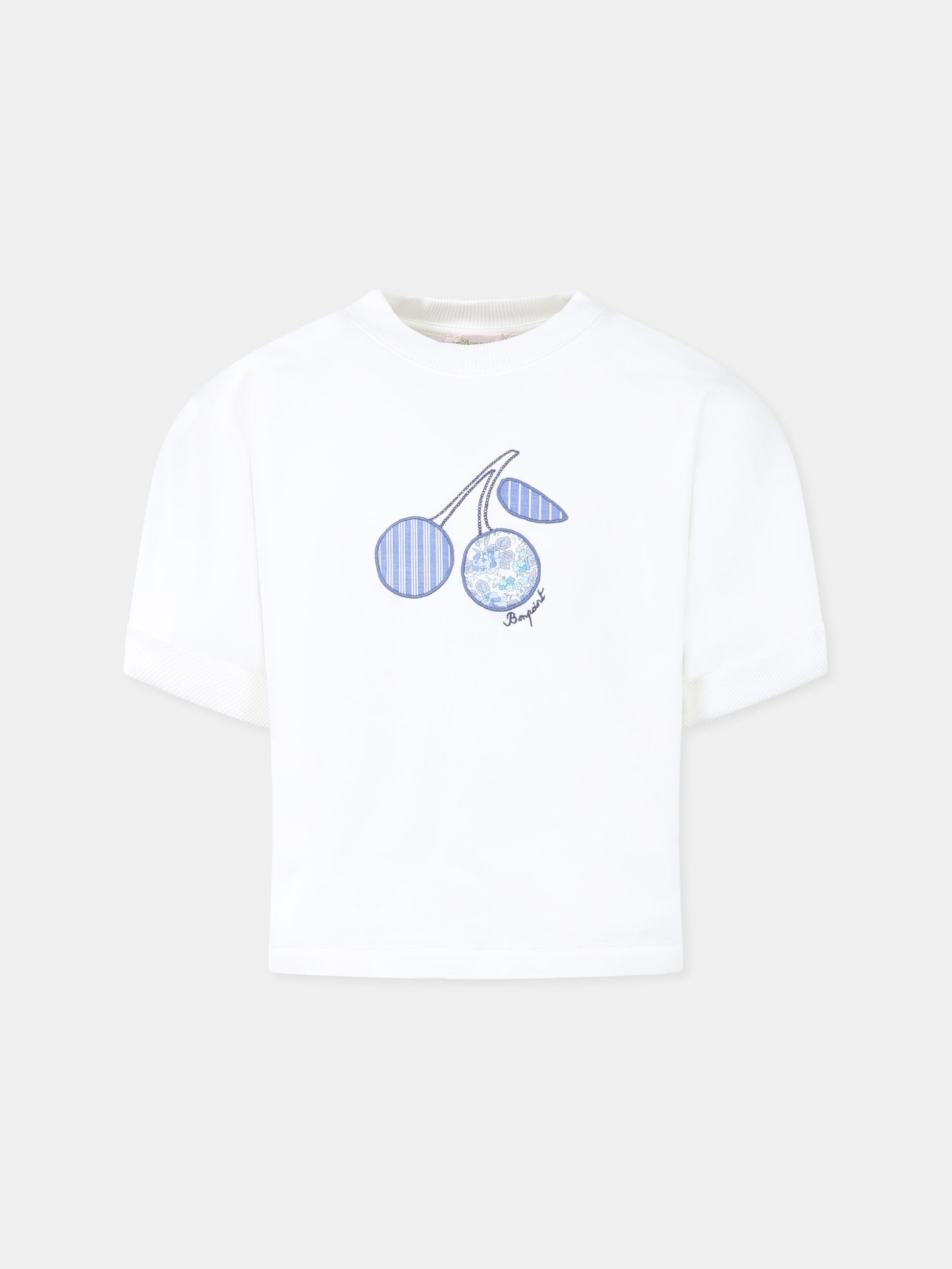 Felpa bianca per bambina con ciliegie,Bonpoint,S05GSWK00010 102