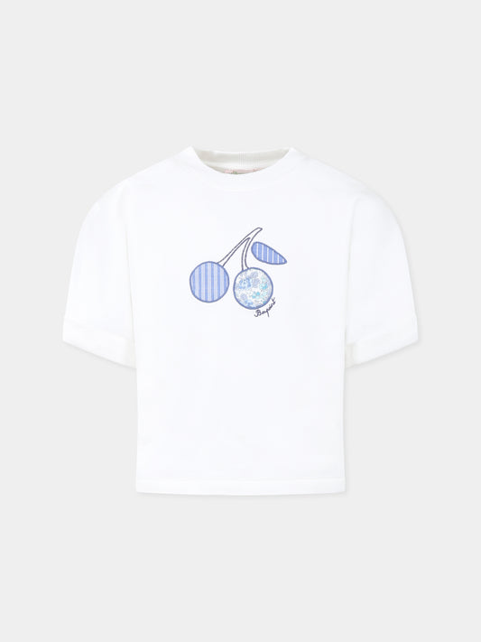 Felpa bianca per bambina con ciliegie,Bonpoint,S05GSWK00010 102