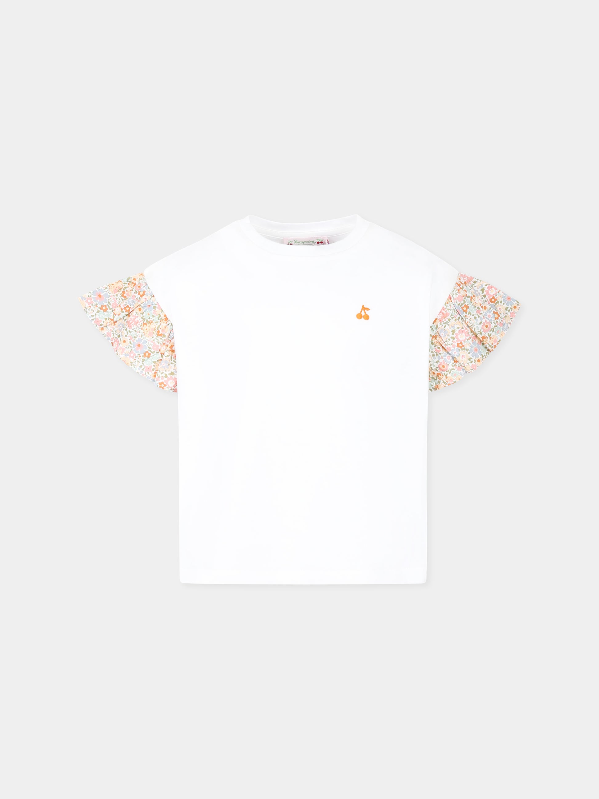 T-shirt bianca per bambina con ciliegie e stampa floreale,Bonpoint,S05GTSK00010 002