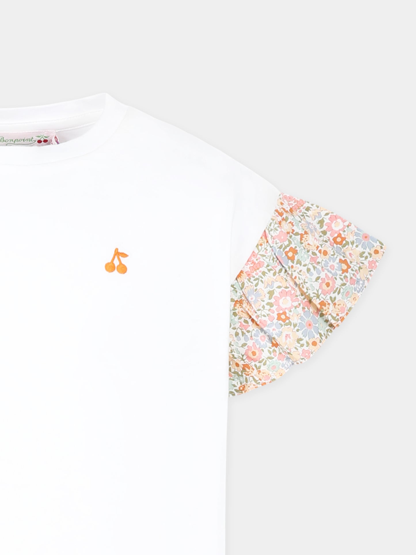 T-shirt bianca per bambina con ciliegie e stampa floreale,Bonpoint,S05GTSK00010 002