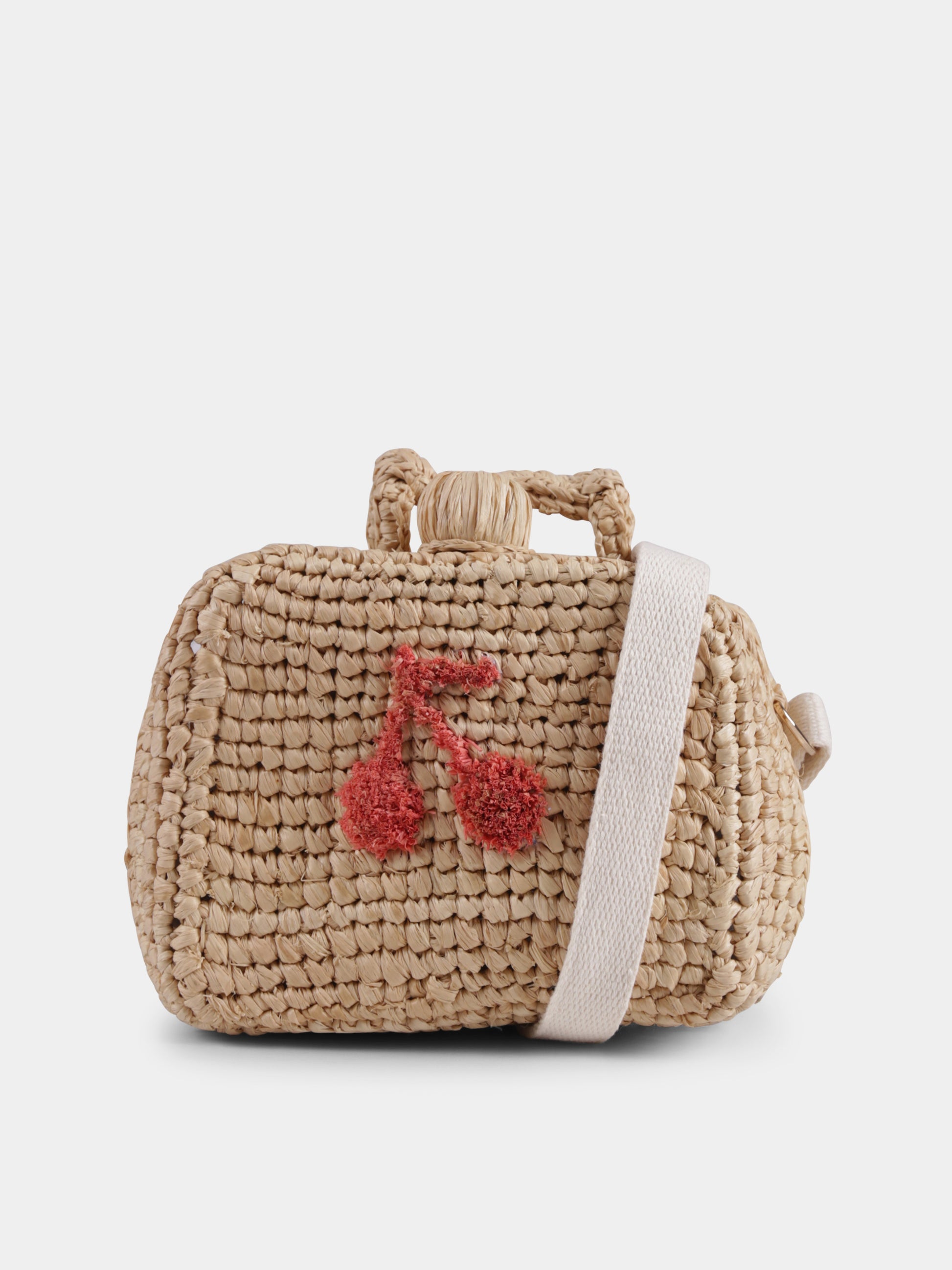 Borsa beige per bambina con ciliegie,Bonpoint,S05GBAW00002 006