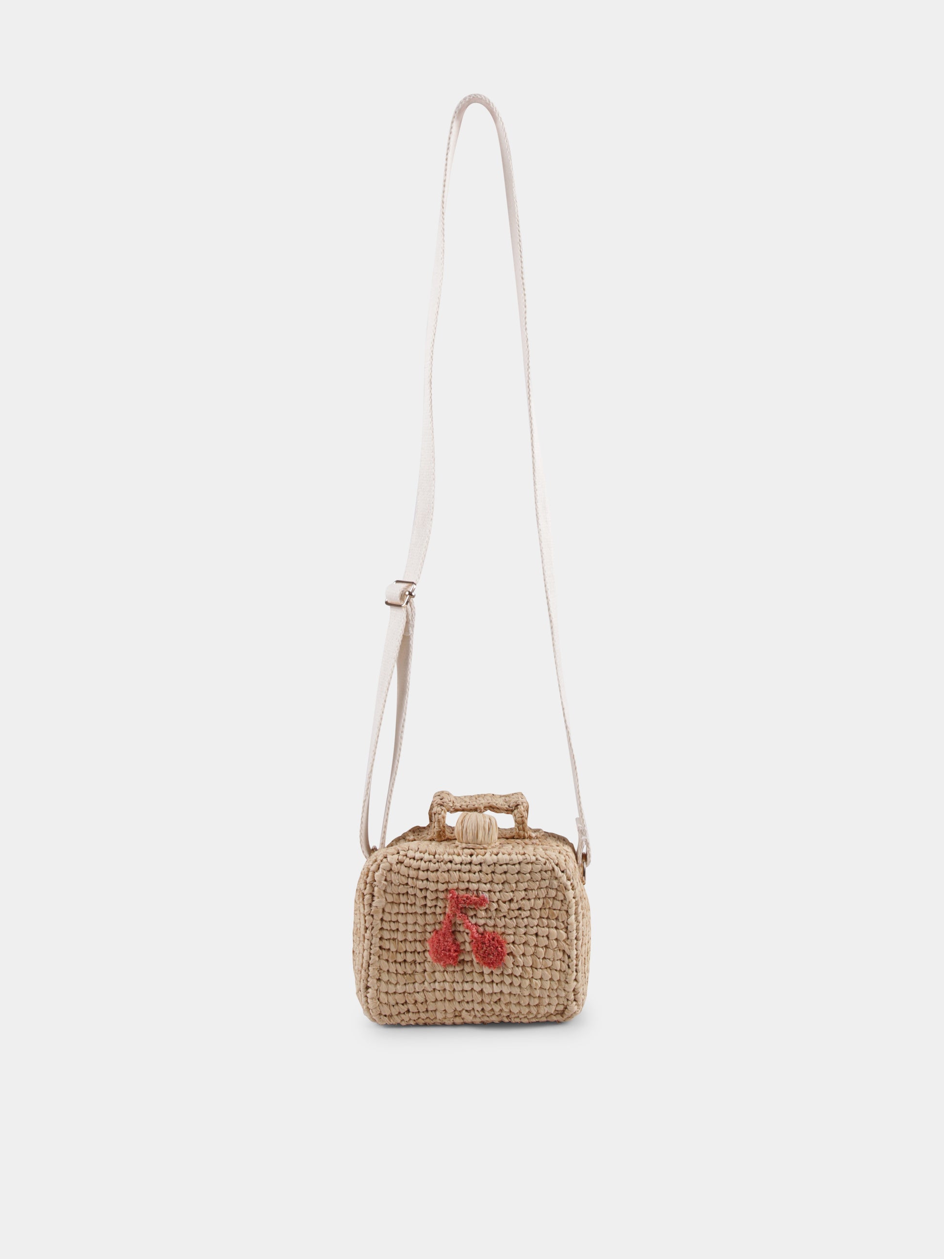 Borsa beige per bambina con ciliegie,Bonpoint,S05GBAW00002 006