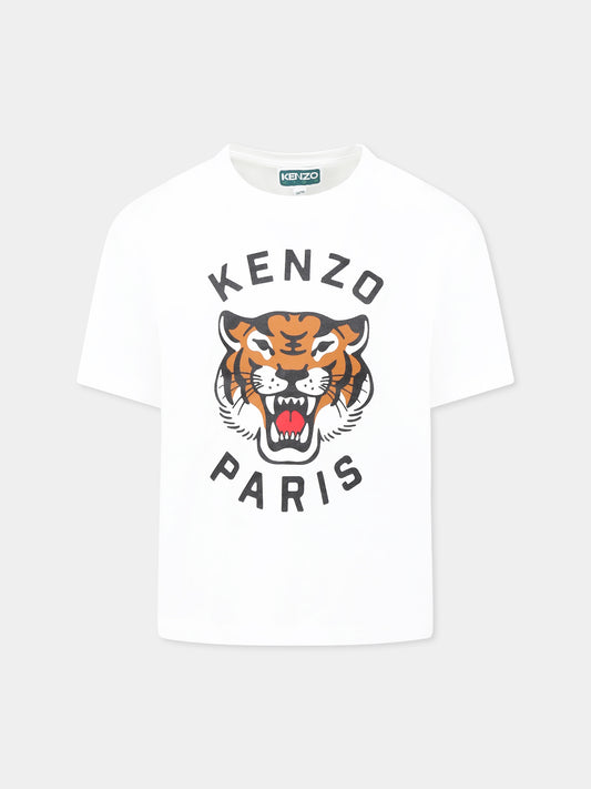 T-shirt blanc pour fille avec Lucky Tiger