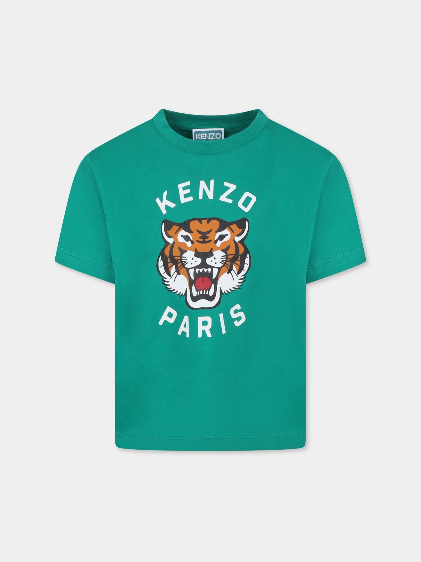 T-shirt vert pour enfants avec Lucky Tiger