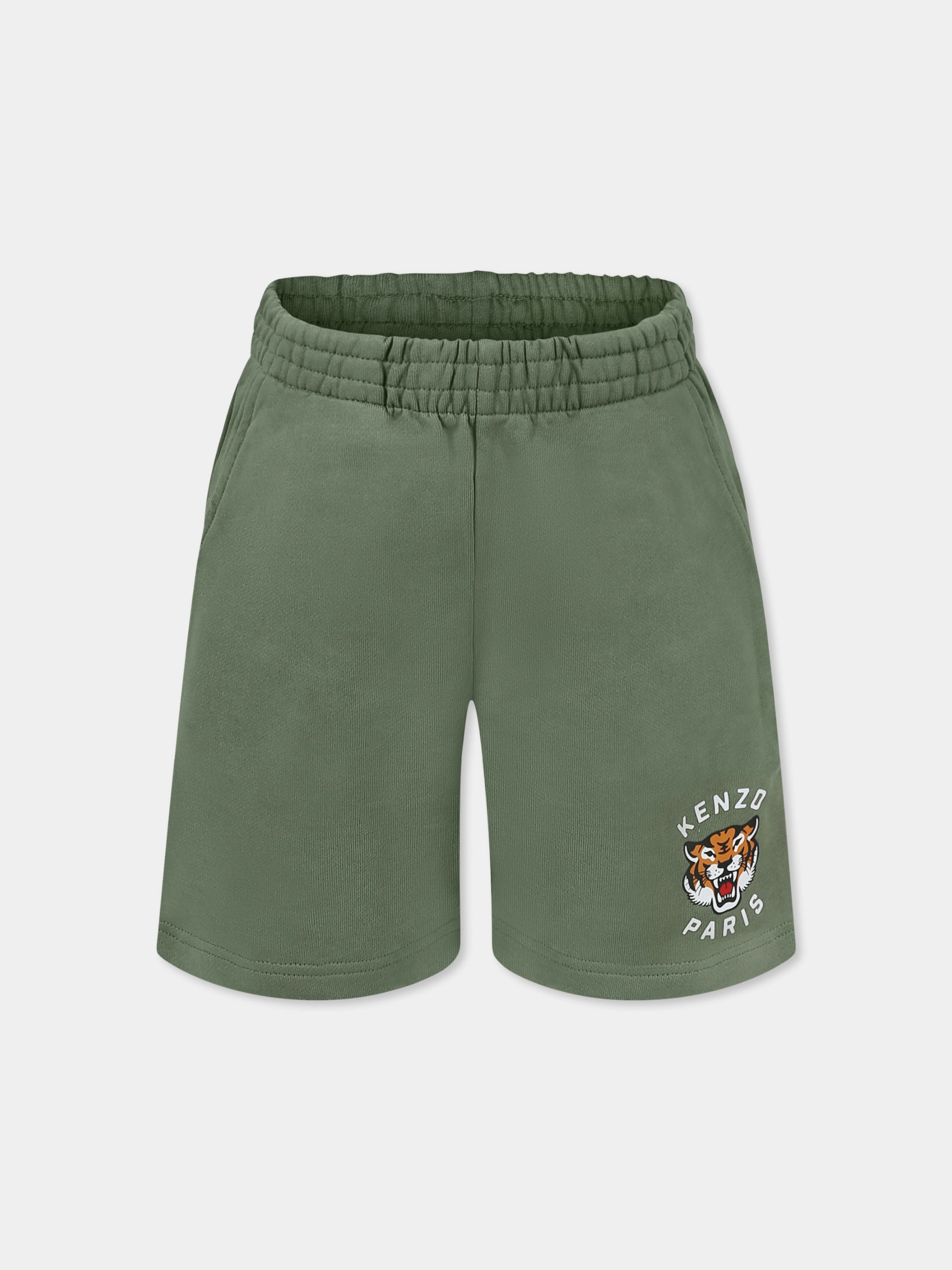 Shorts verdi per bambino con Lucky Tiger,Kenzo Kids,K61122 64S