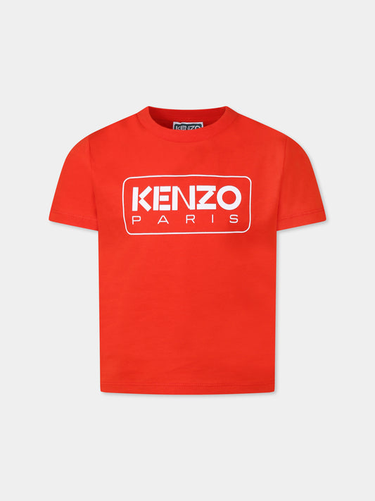 T-shirt rossa per bambini con logo,Kenzo Kids,K61142 997