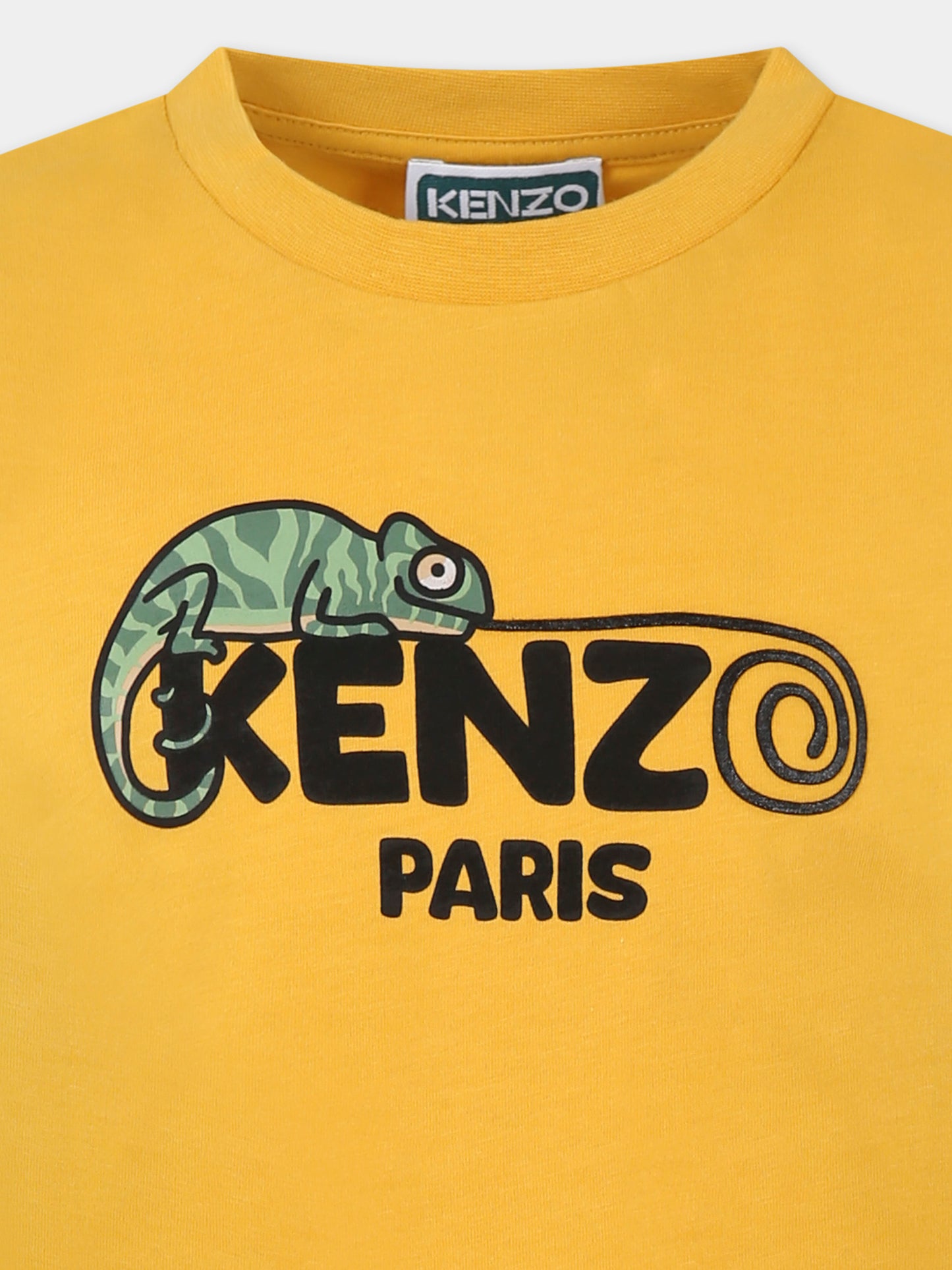 T-shirt gialla per bambino con logo e camaleonte,Kenzo Kids,K61172 586