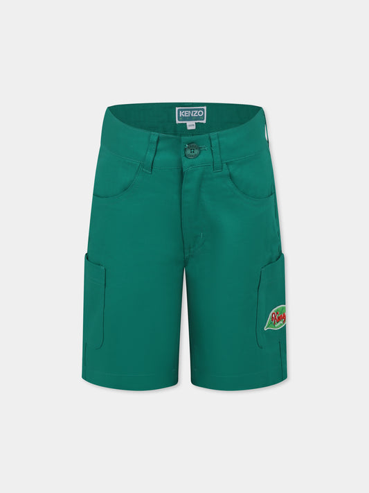 Shorts verdi per bambino con logo,Kenzo Kids,K60906 674