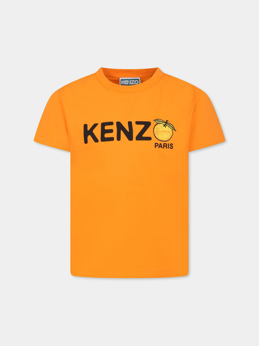 T-shirt orange pour garçon avec logo