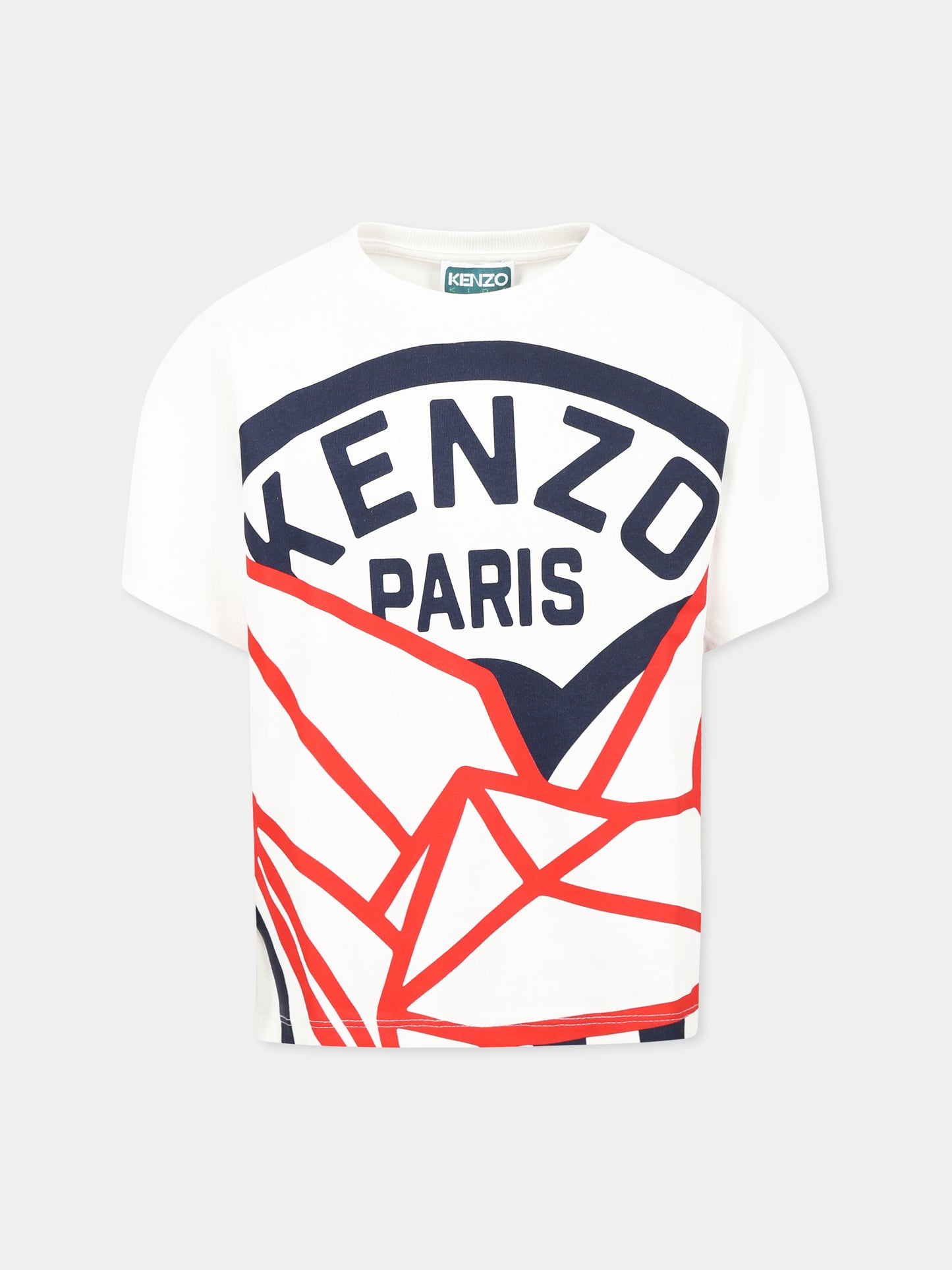 T-shirt blanc pour garçon avec imprimé Kenzo Seigaiha