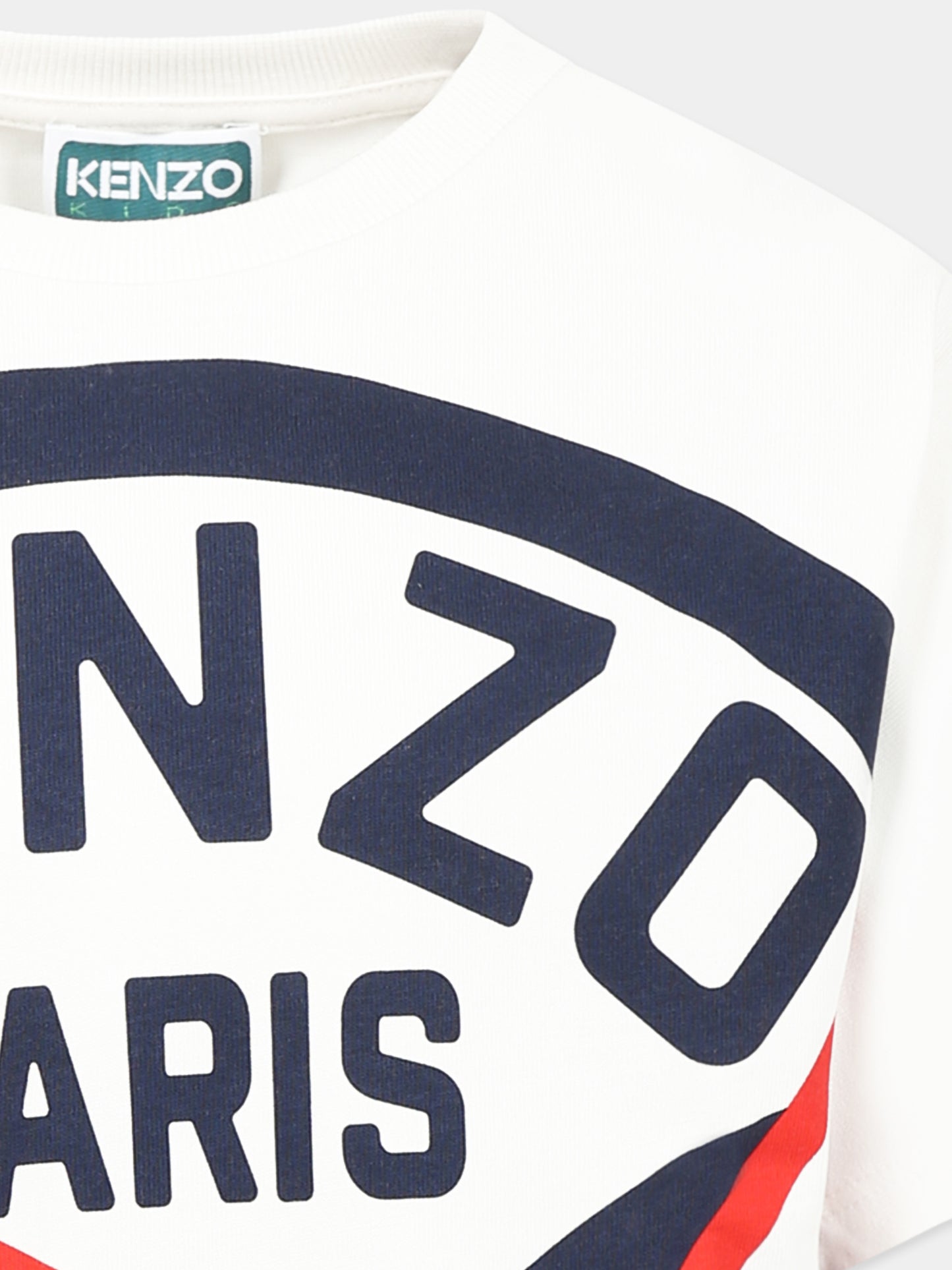 T-shirt blanc pour garçon avec imprimé Kenzo Seigaiha