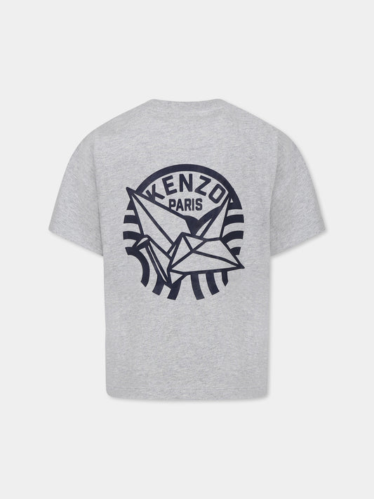 T-shirt gris pour garçon avec imprimé Kenzo Seigaiha