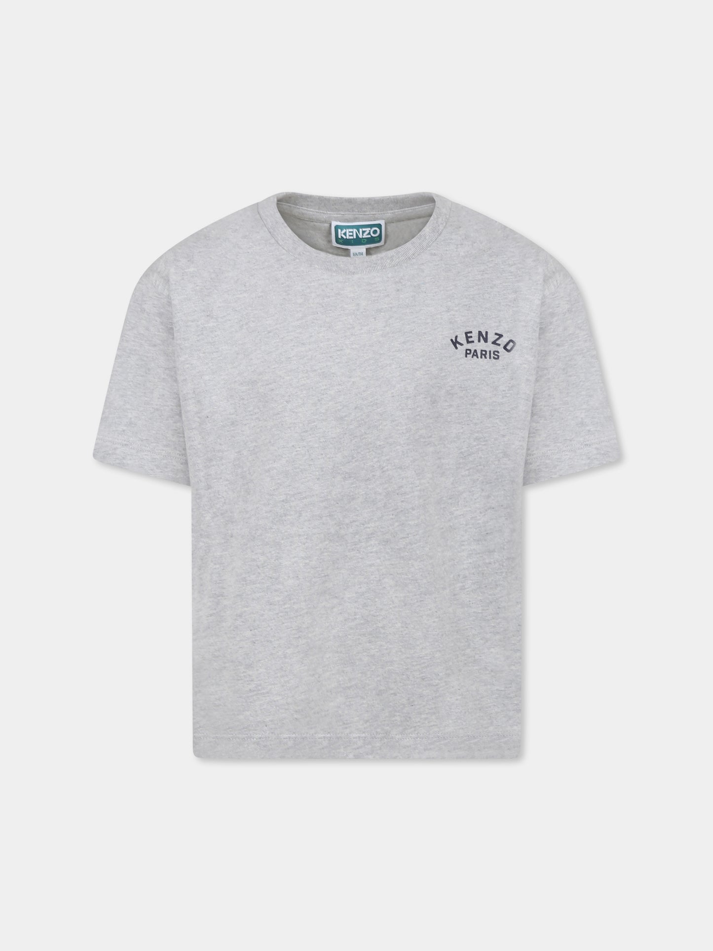 T-shirt gris pour garçon avec imprimé Kenzo Seigaiha