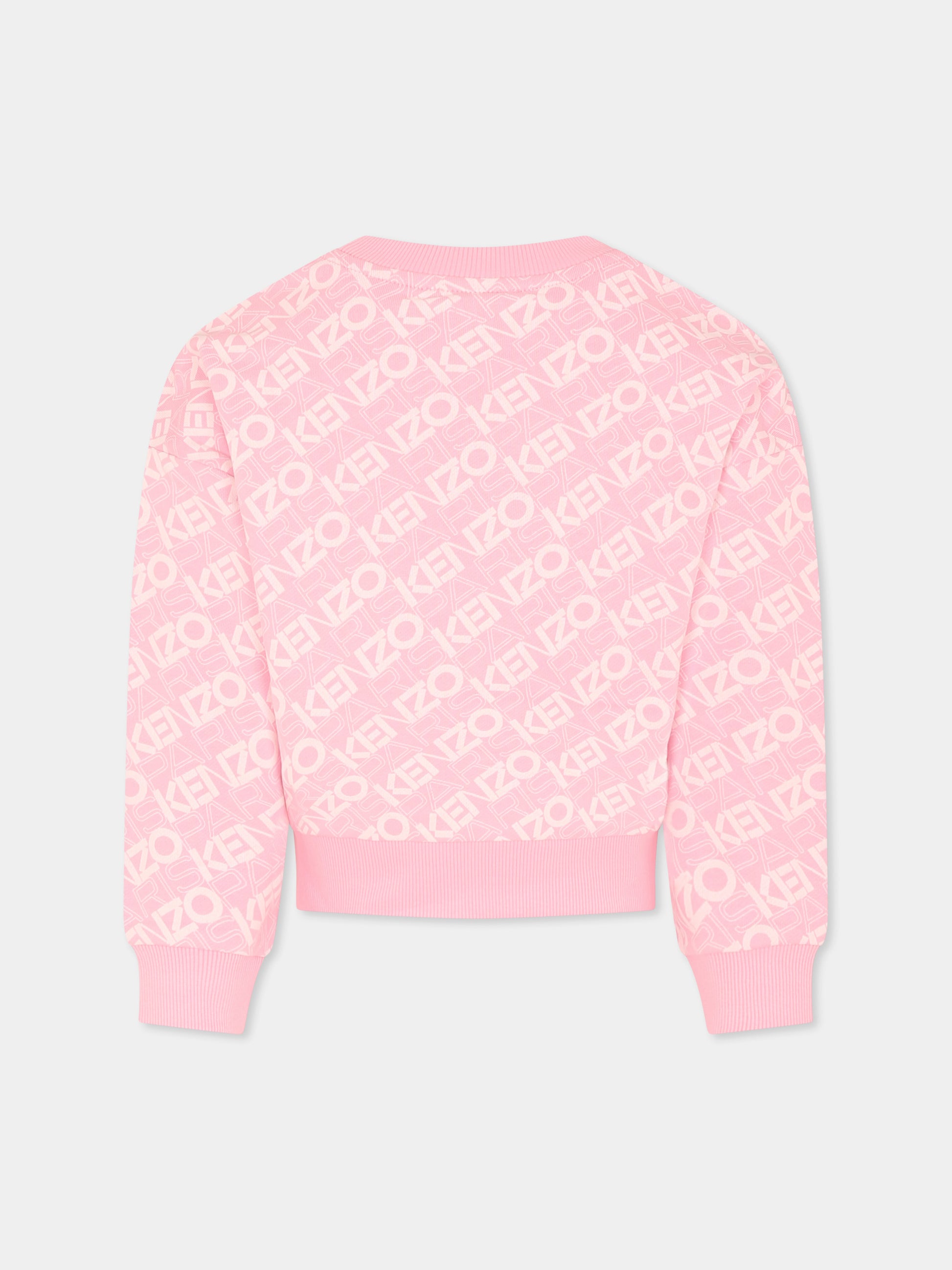 Felpa rosa per bambina con logo all over,Kenzo Kids,K60911 465