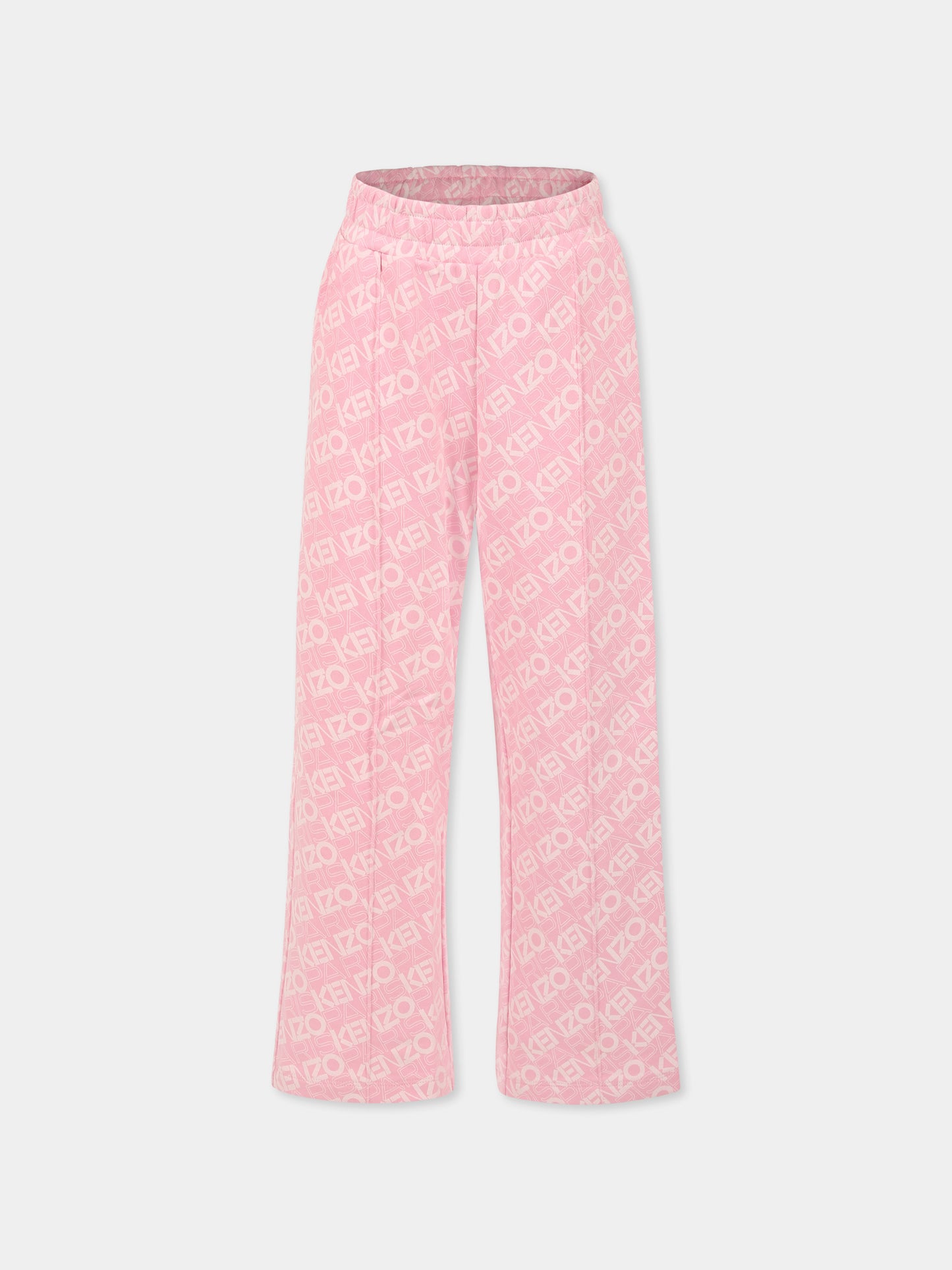 Pantaloni rosa per bambina con logo all over,Kenzo Kids,K61005 465