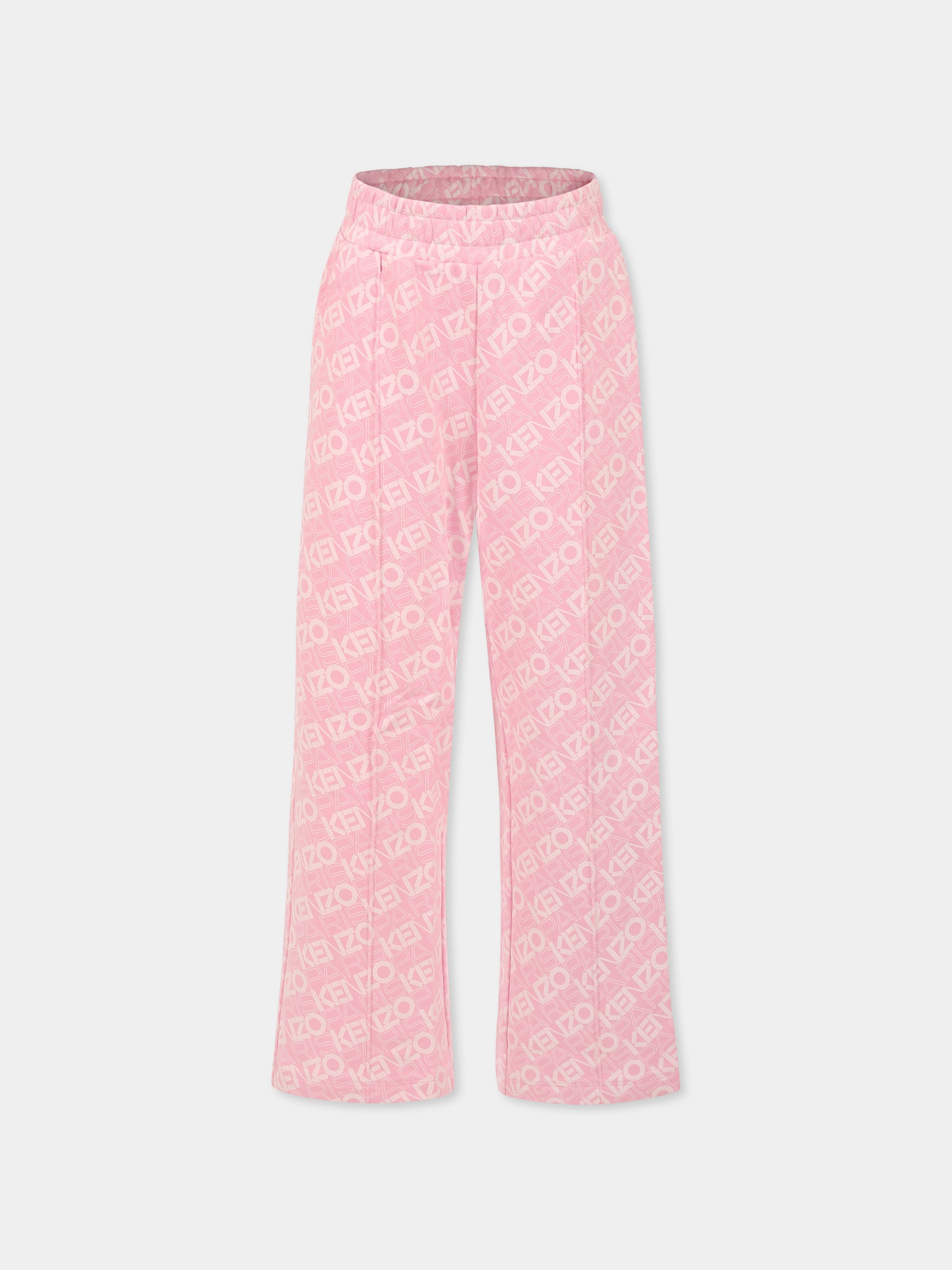 Pantaloni rosa per bambina con logo all over,Kenzo Kids,K61005 465