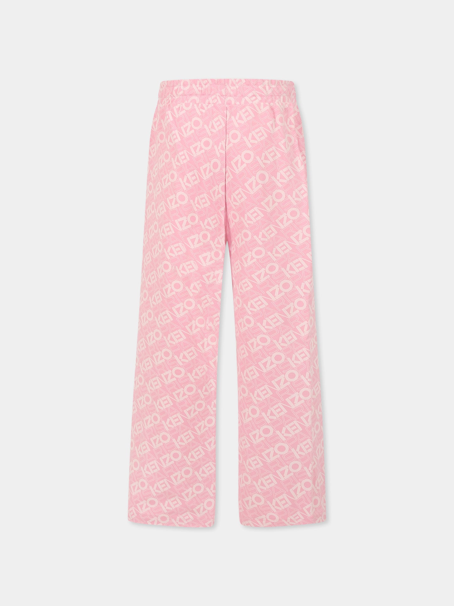 Pantaloni rosa per bambina con logo all over,Kenzo Kids,K61005 465