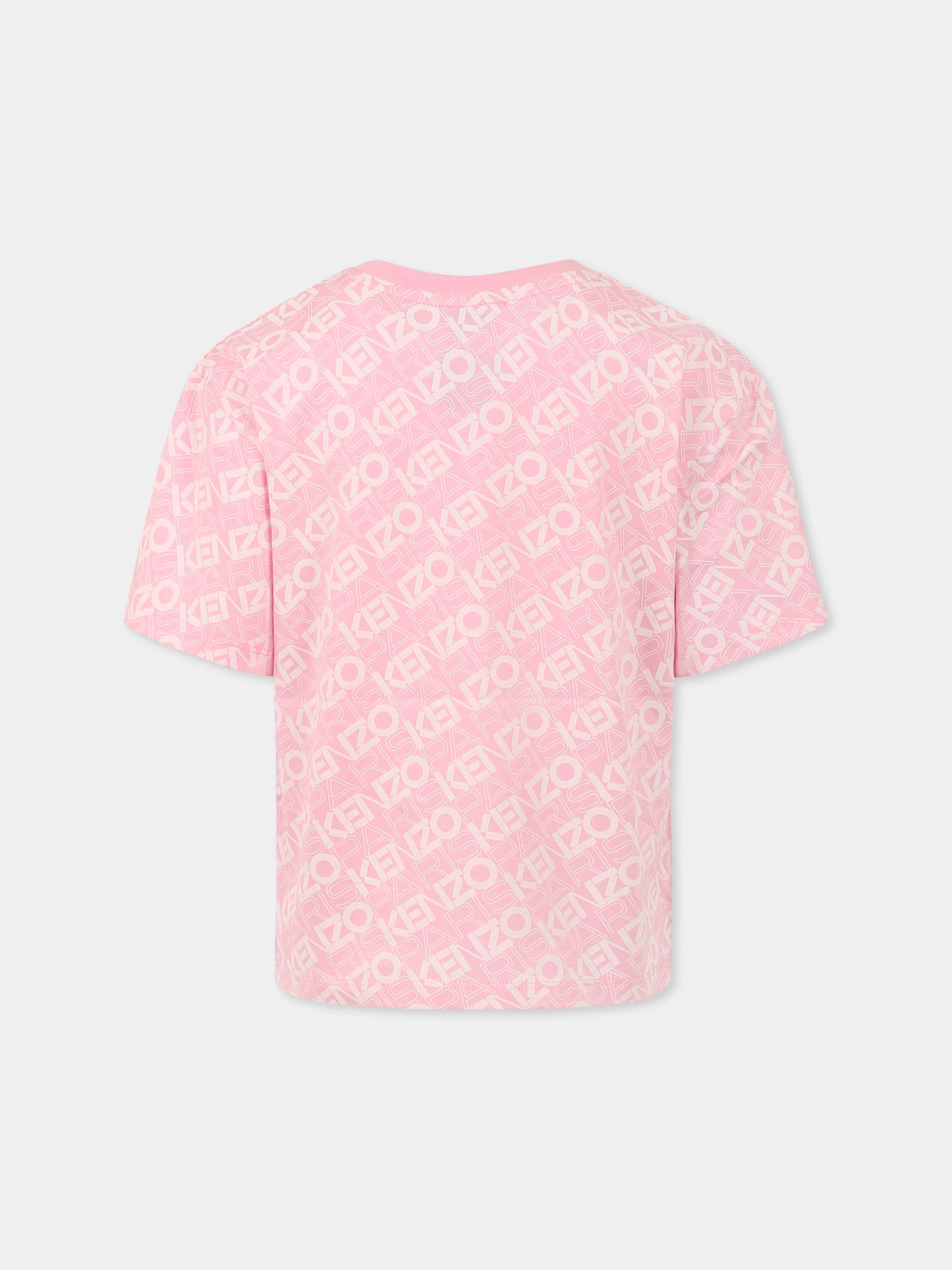 T-shirt crop rosa per bambina con logo all over,Kenzo Kids,K61062 465