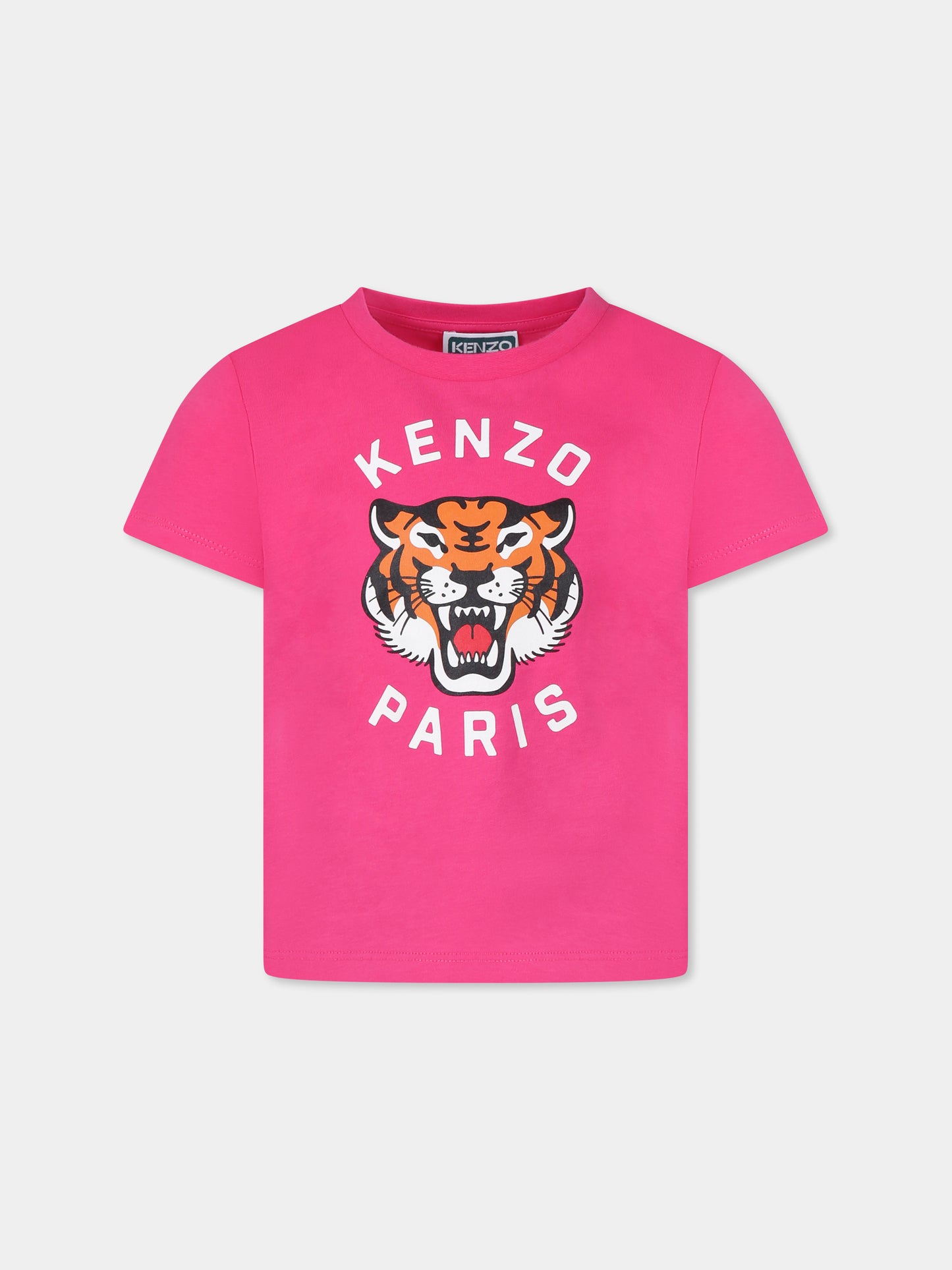 T-shirt fucsia per bambina con Lucky Tiger,Kenzo Kids,K61054 483