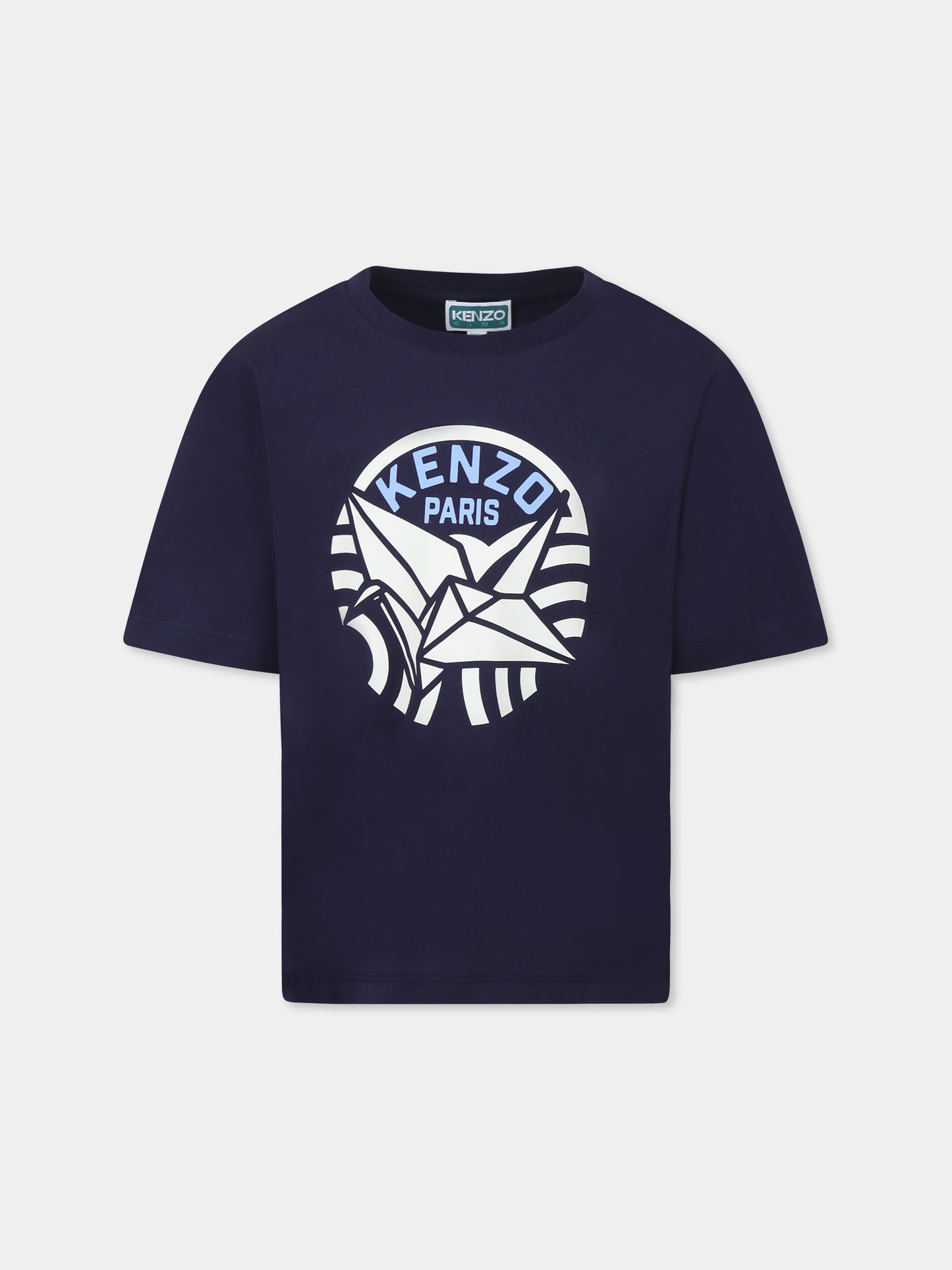 T-shirt bleu pour fille avec imprimé Kenzo Seigaiha