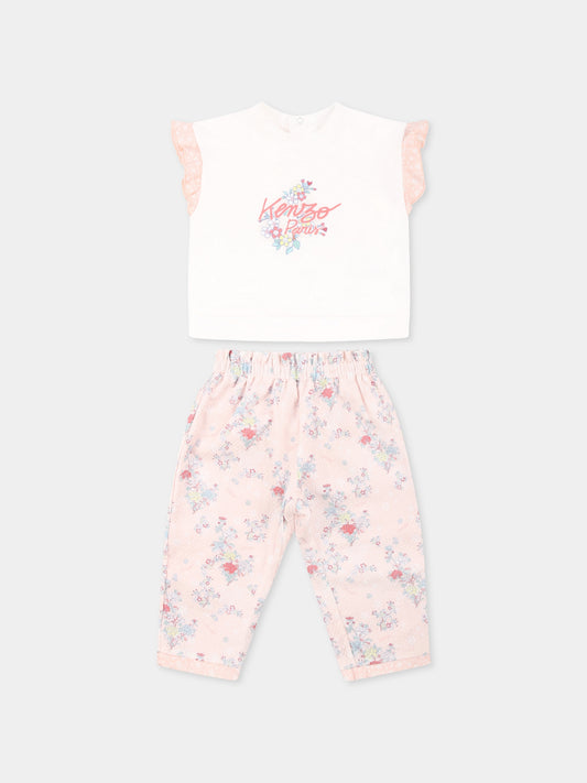 Completo rosa per neonata con stampa floreale e logo,Kenzo Kids,K60847 47R